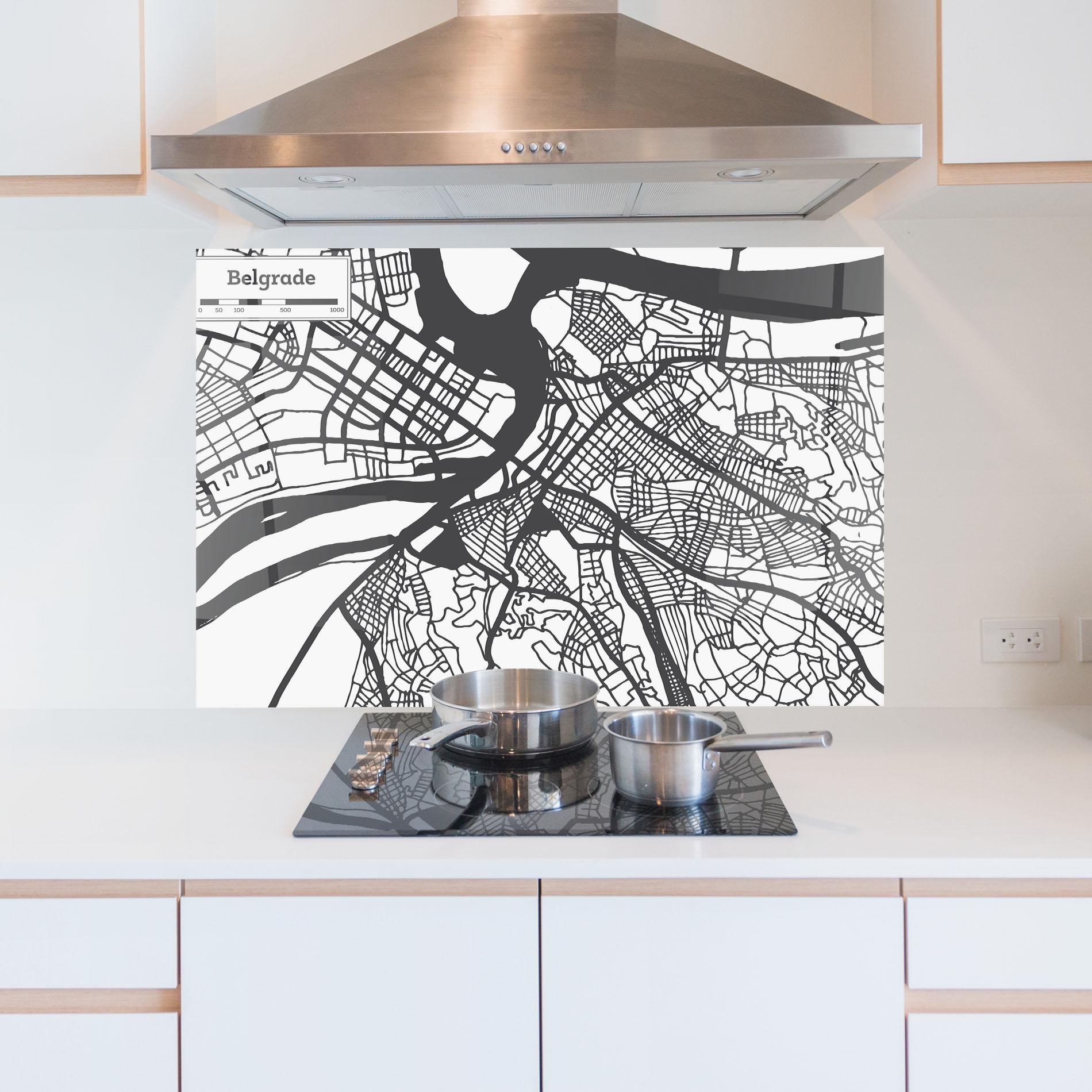 Panou Sticla Bucatarie Belgrade Map mockup 5