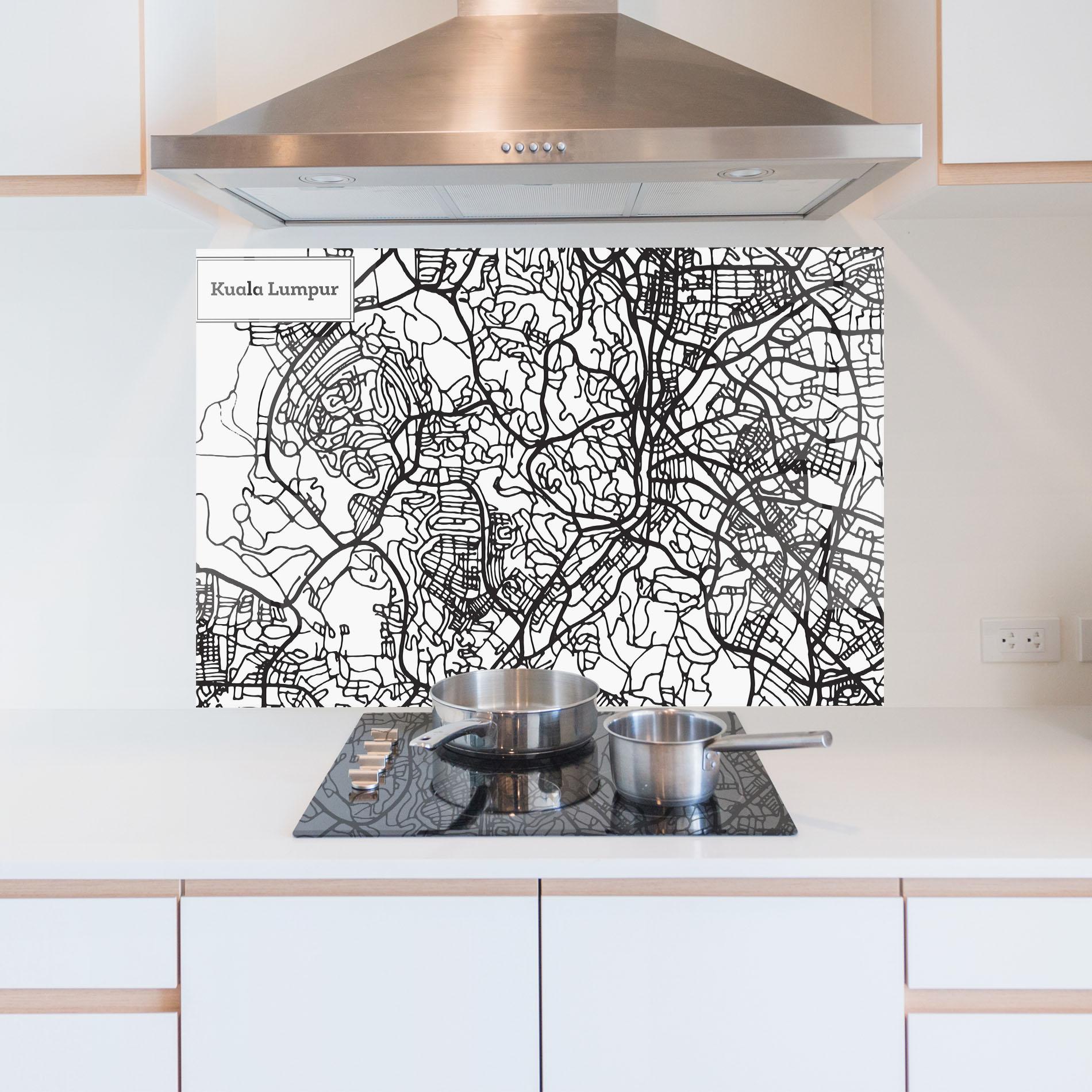 Panou Sticla Bucatarie Kuala Lumpur Map mockup 5