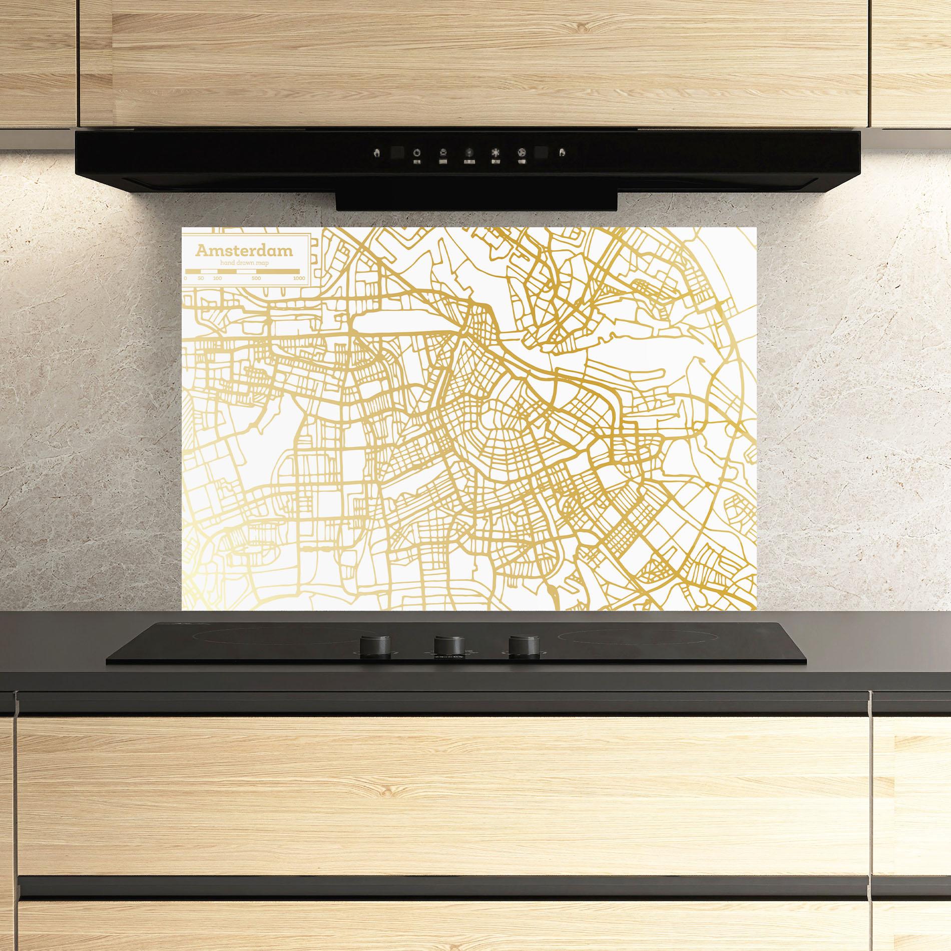 Panou Sticla Bucatarie Amsterdam Gold Map mockup 3