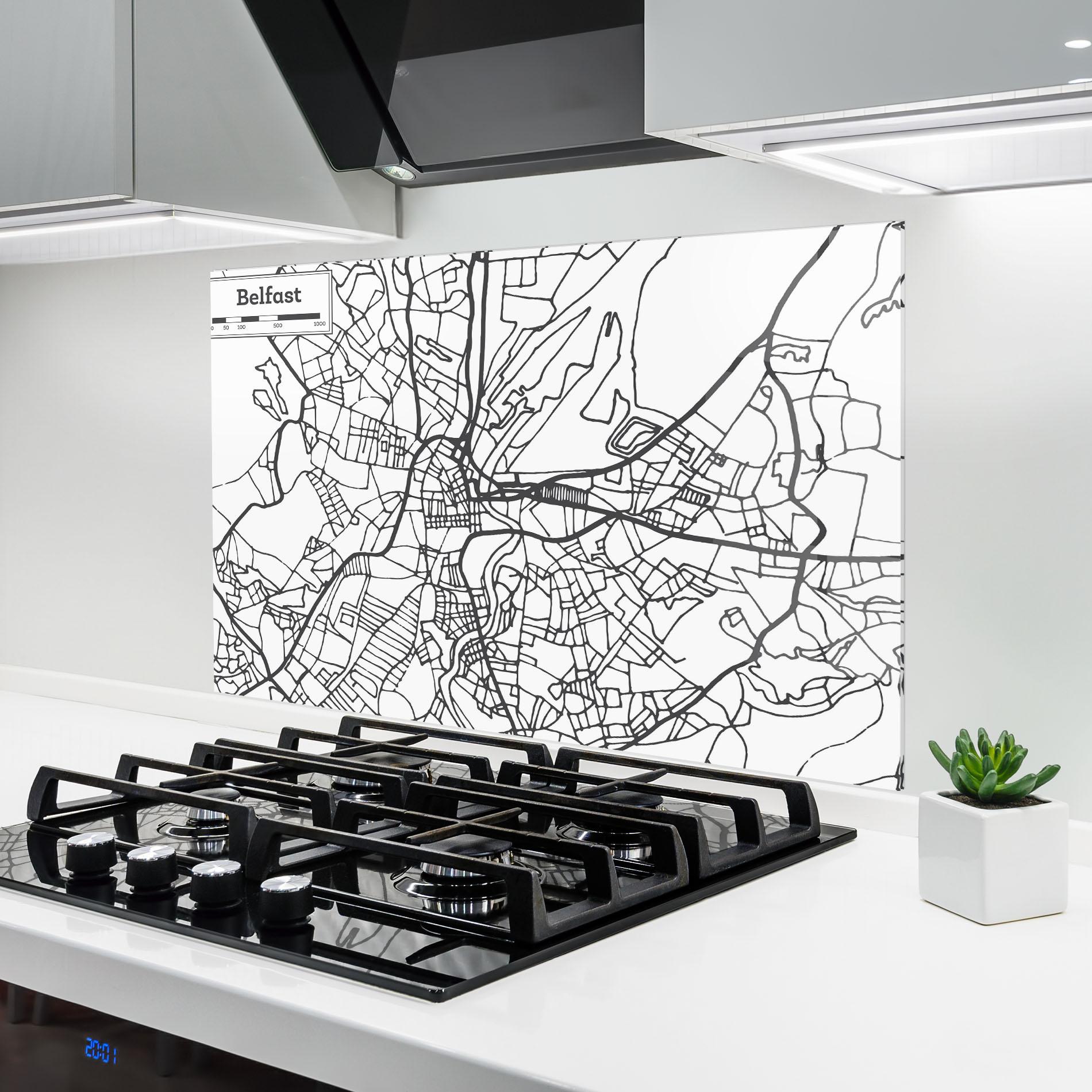 Panou Sticla Bucatarie Belfast Map mockup 6