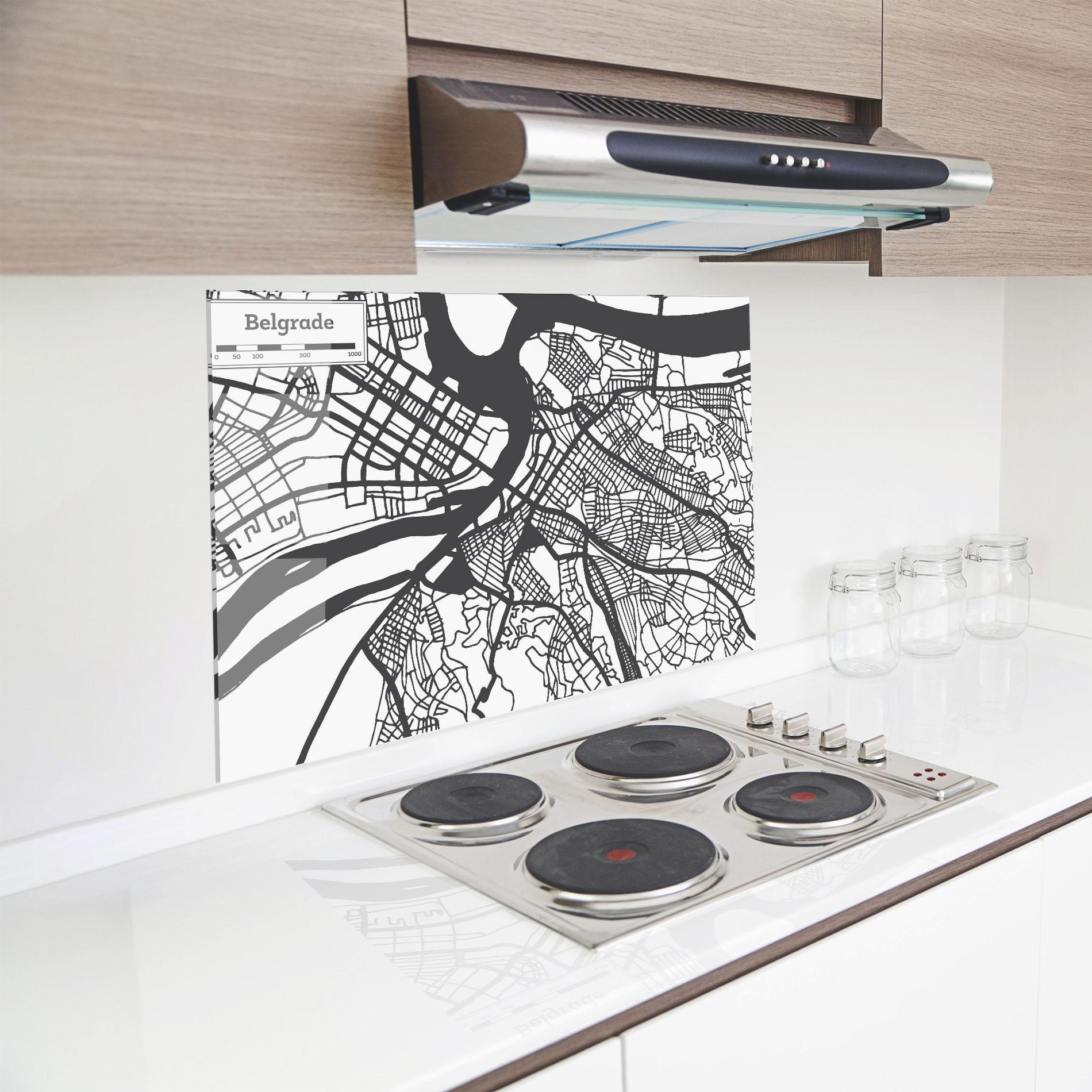 Panou Sticla Bucatarie Belgrade Map mockup 8