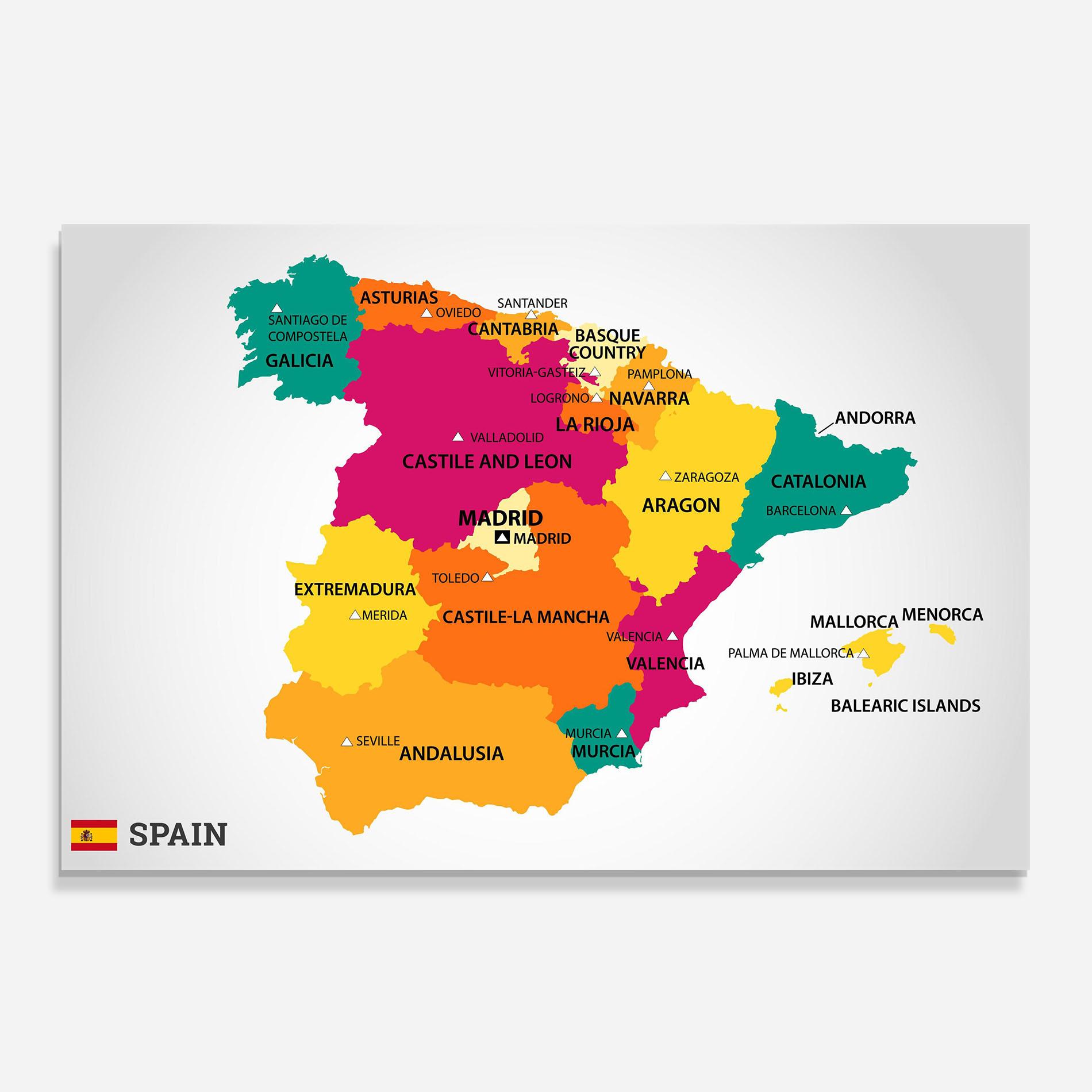 Panou Sticla Bucatarie Spain Colorful Map mockup 0