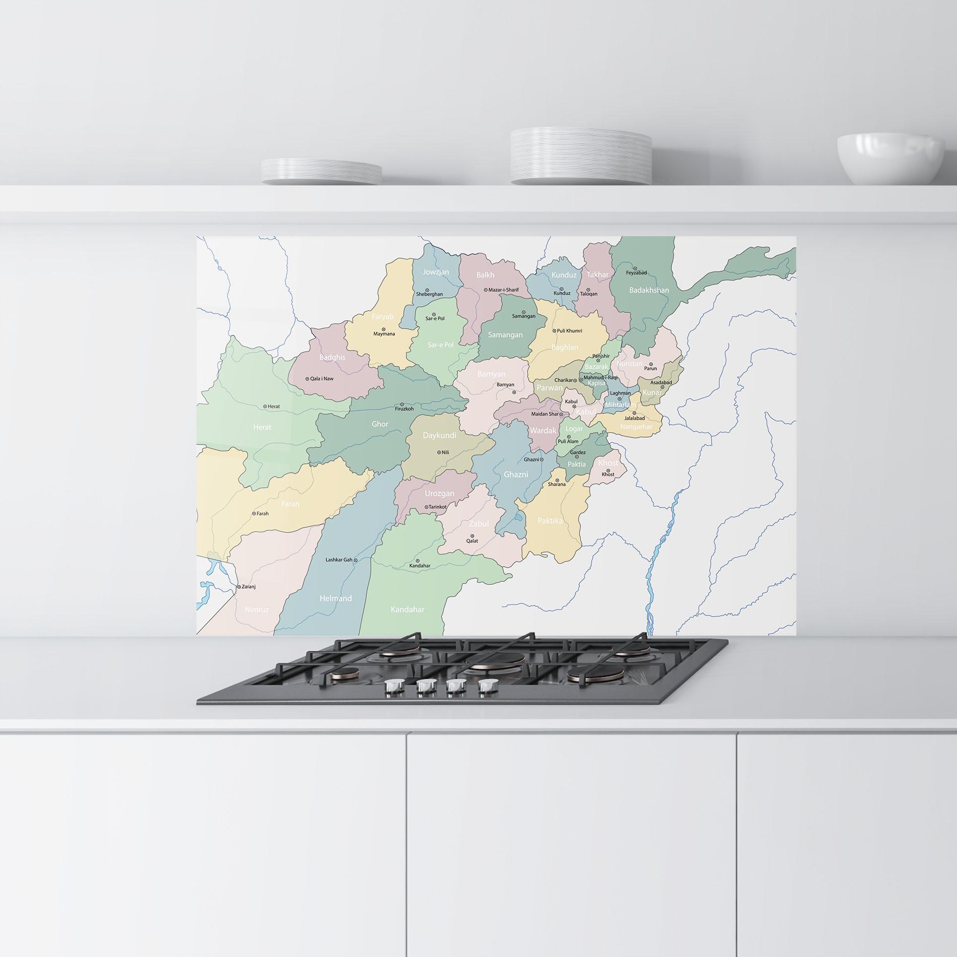 Panou Sticla Bucatarie Afghanistan Map mockup 9