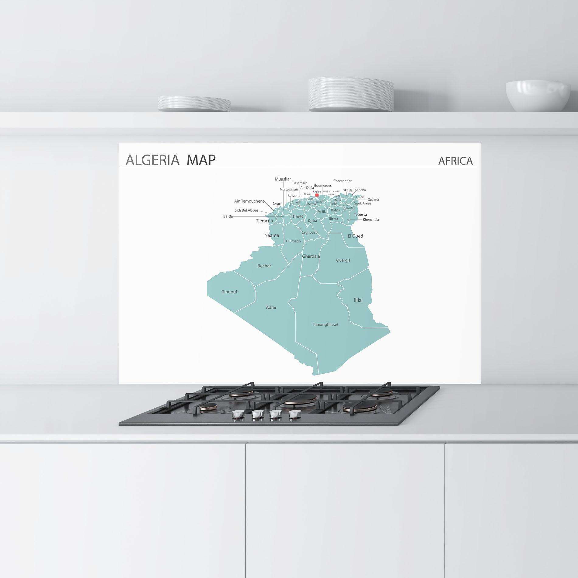 Panou Sticla Bucatarie Algeria Map mockup 9