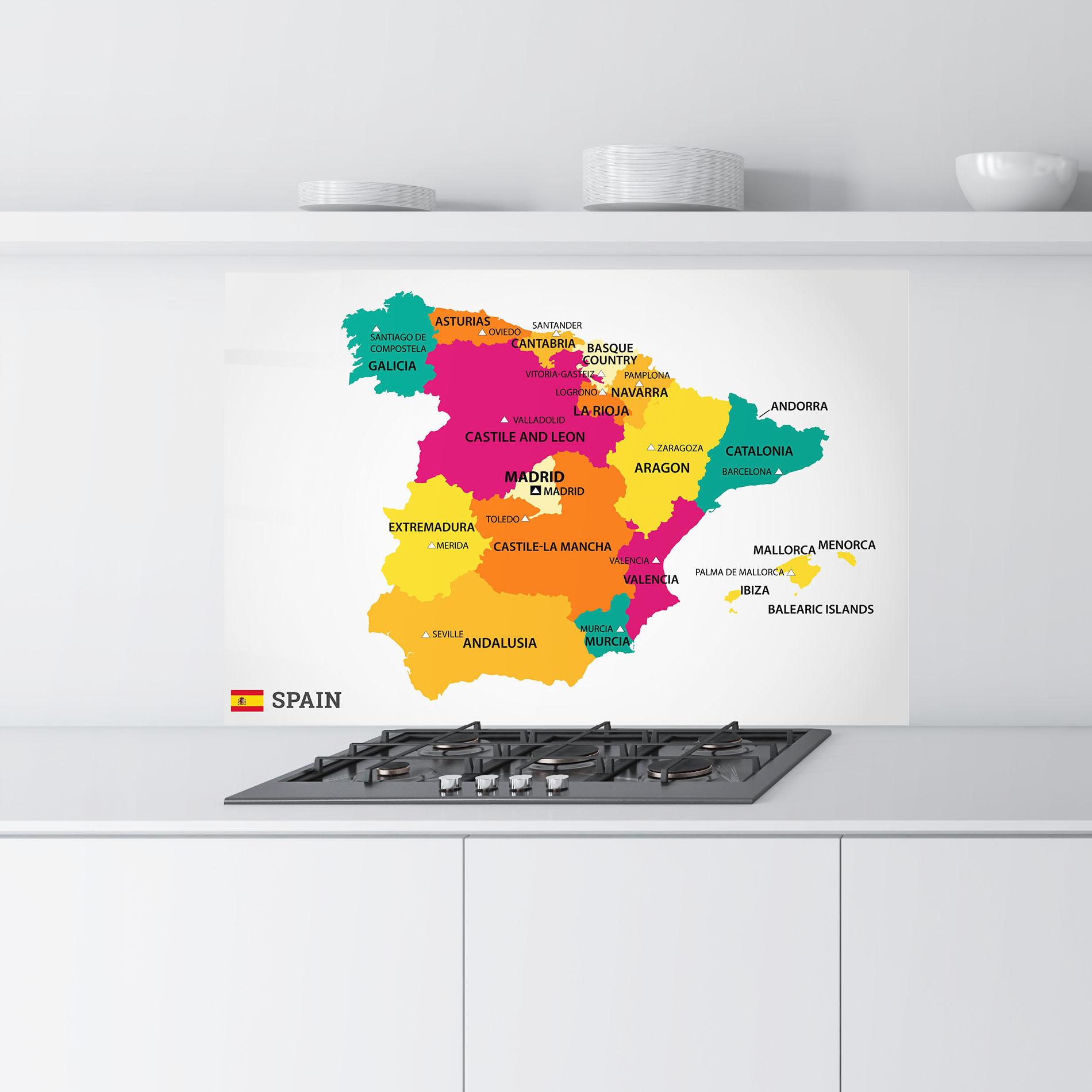 Panou Sticla Bucatarie Spain Colorful Map mockup 9