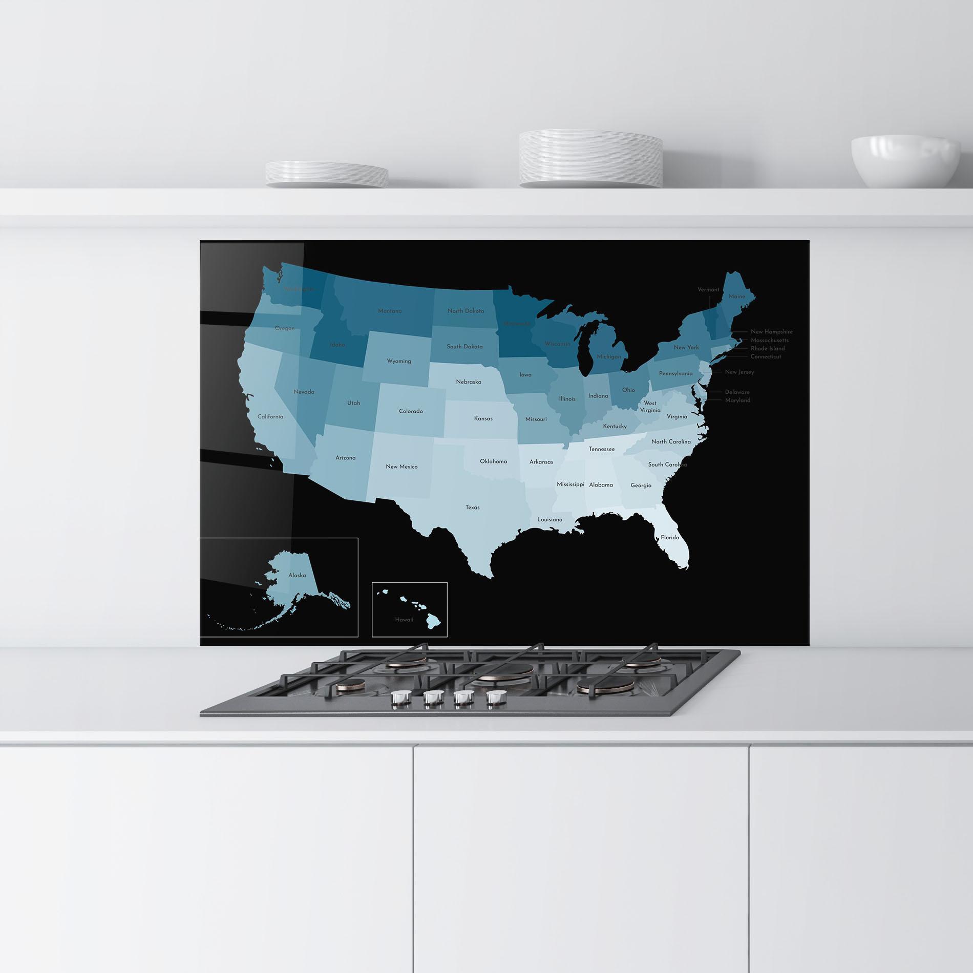 Panou Sticla Bucatarie Sua Blue Map mockup 9