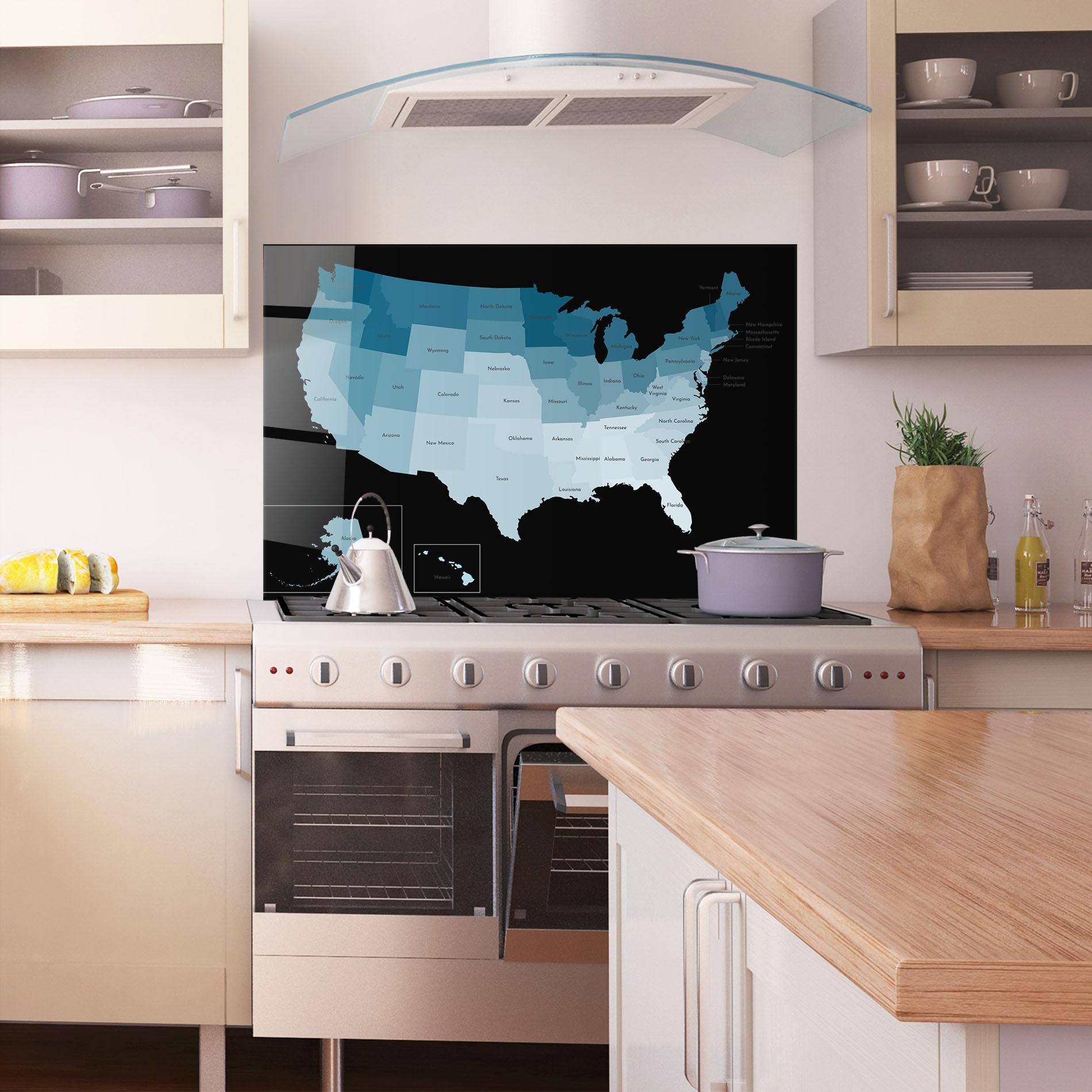 Panou Sticla Bucatarie Sua Blue Map mockup 1