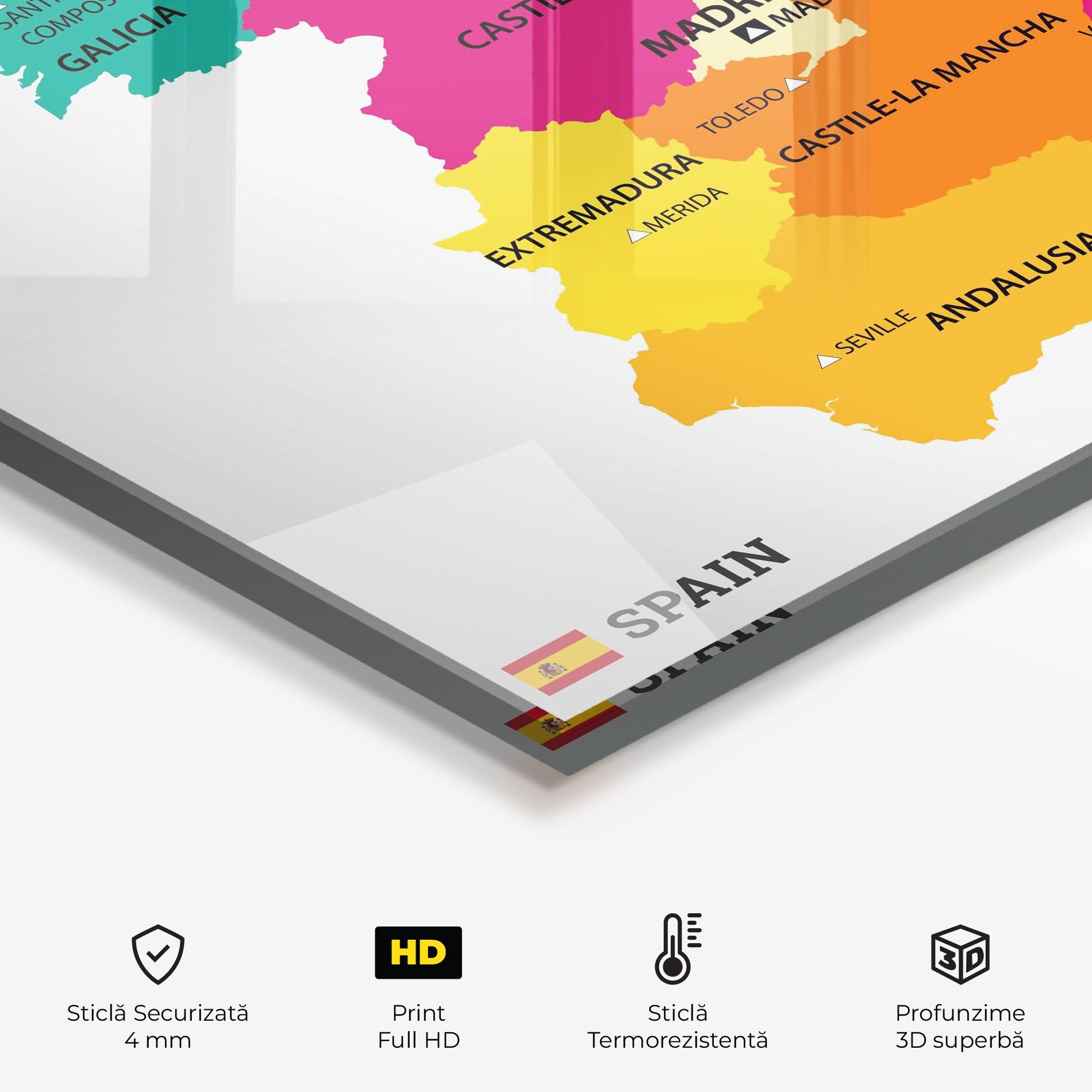 Panou Sticla Bucatarie Spain Colorful Map mockup 2