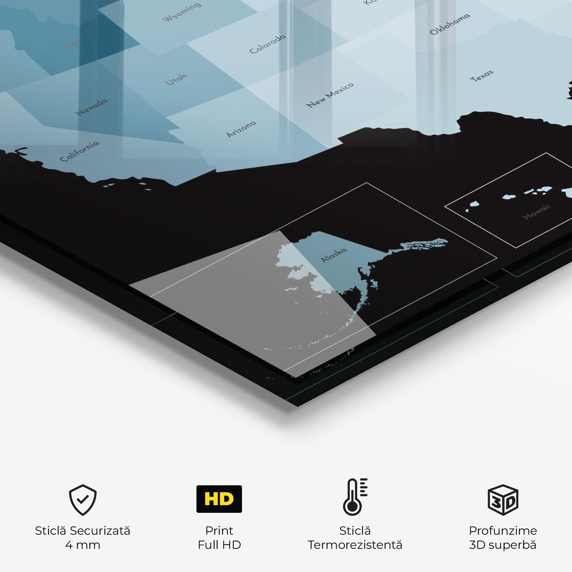 Panou Sticla Bucatarie Sua Blue Map mockup 2