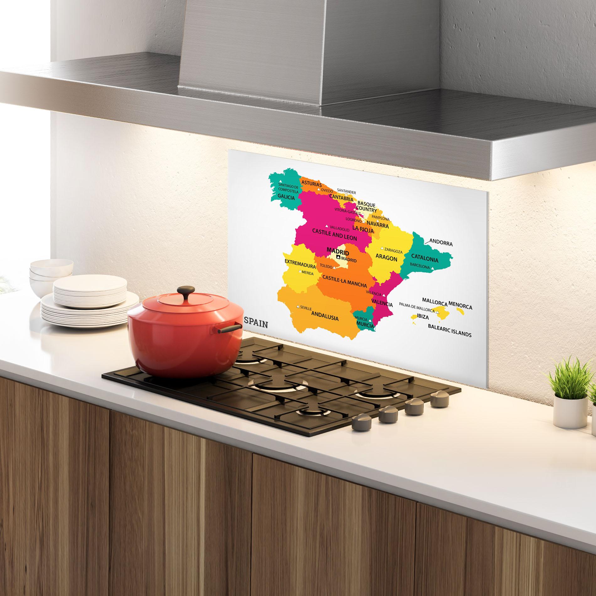 Panou Sticla Bucatarie Spain Colorful Map mockup 4