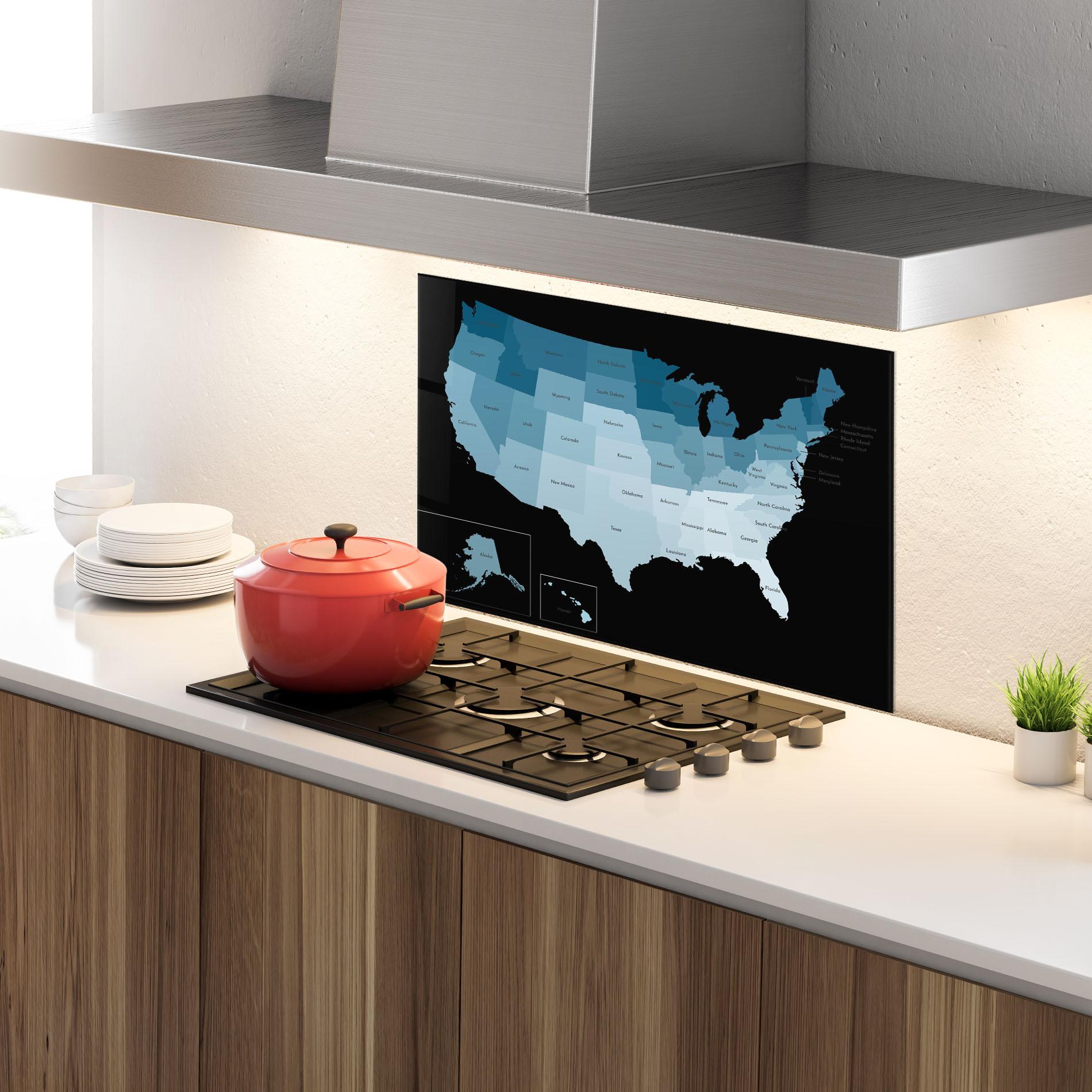 Panou Sticla Bucatarie Sua Blue Map mockup 4