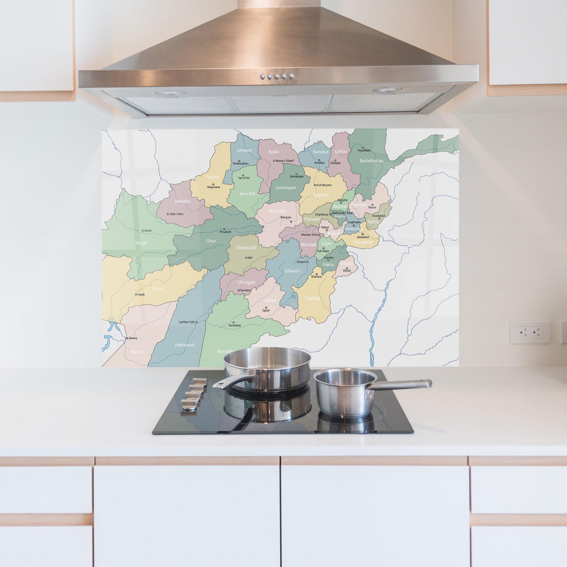 Panou Sticla Bucatarie Afghanistan Map mockup 5