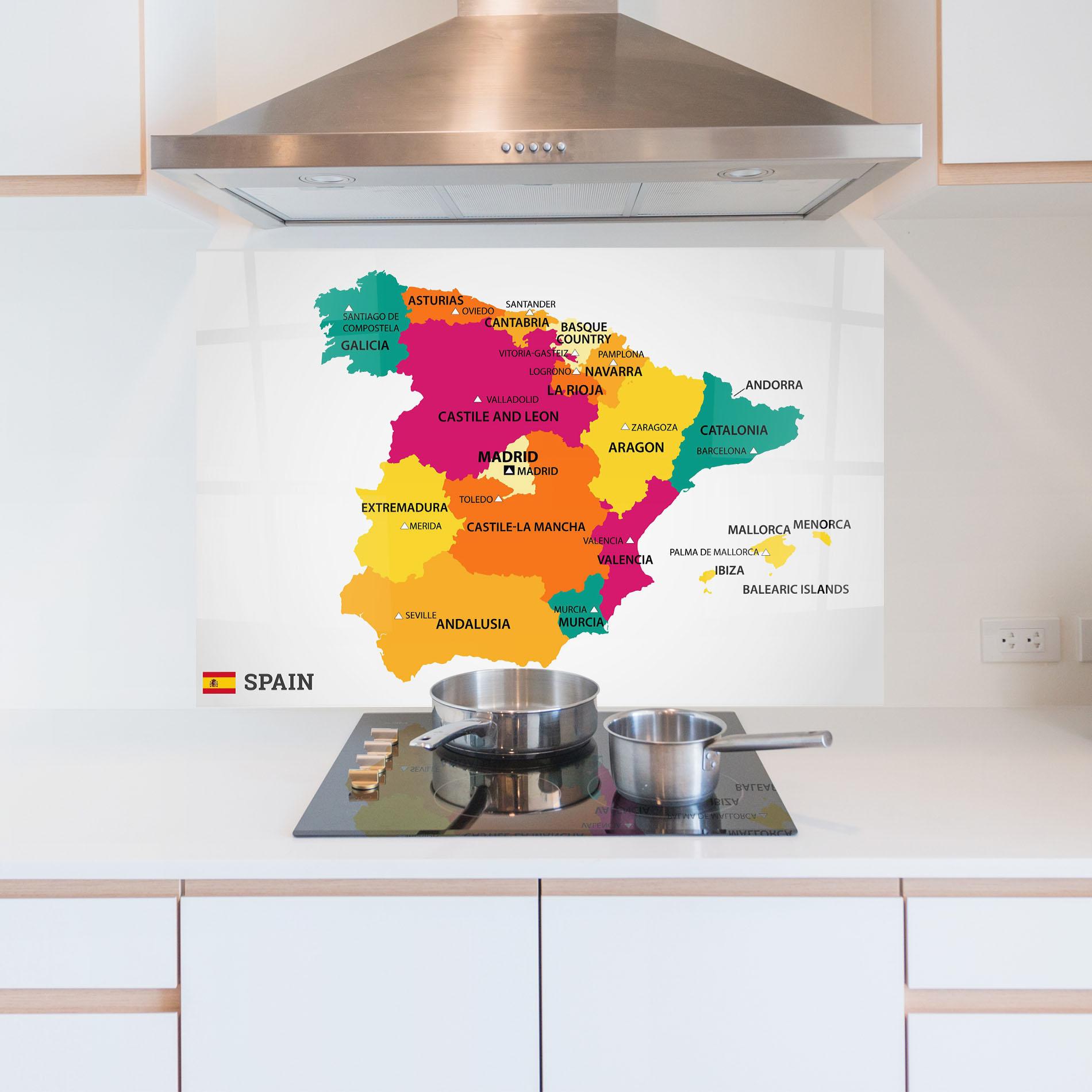 Panou Sticla Bucatarie Spain Colorful Map mockup 5