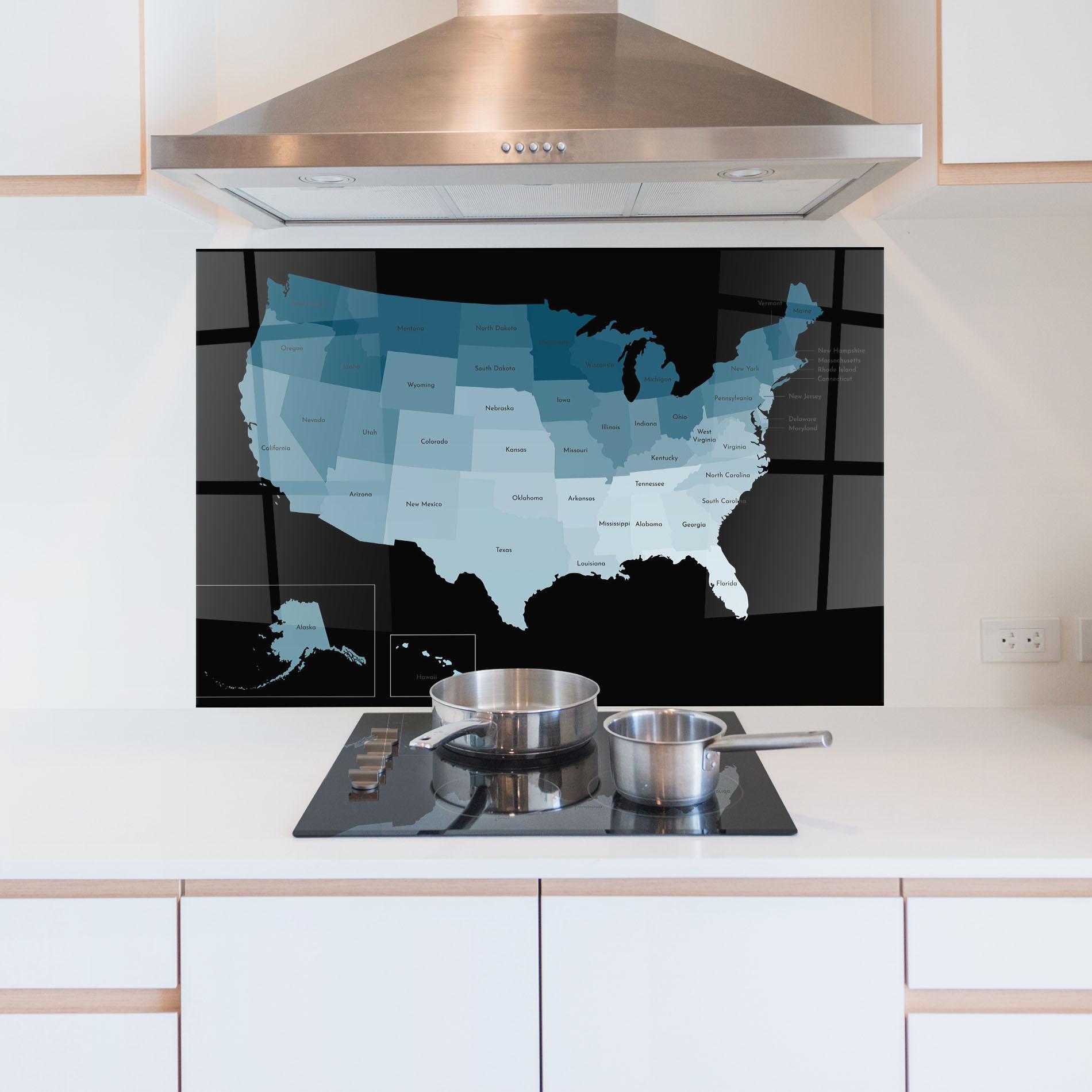 Panou Sticla Bucatarie Sua Blue Map mockup 5