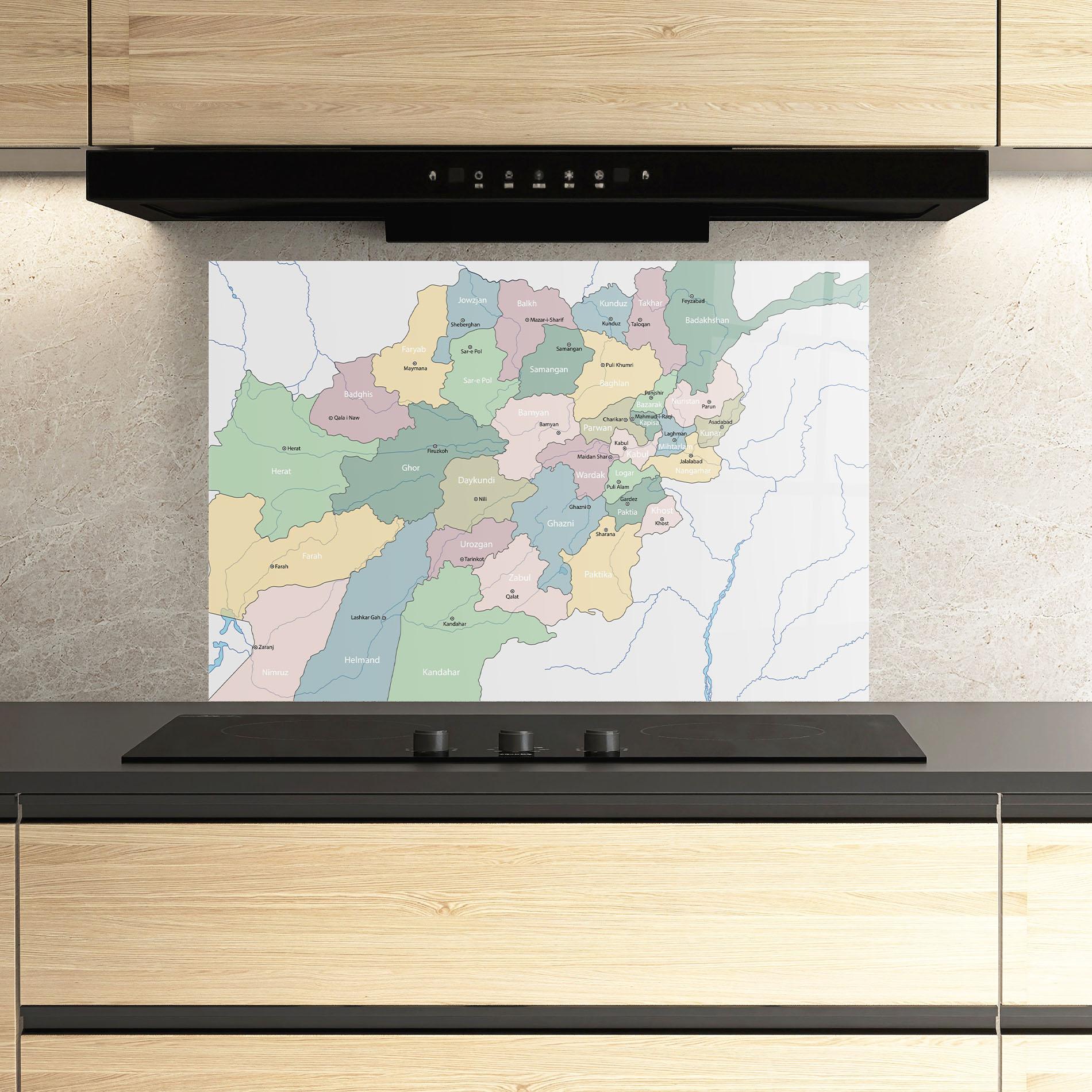 Panou Sticla Bucatarie Afghanistan Map mockup 3