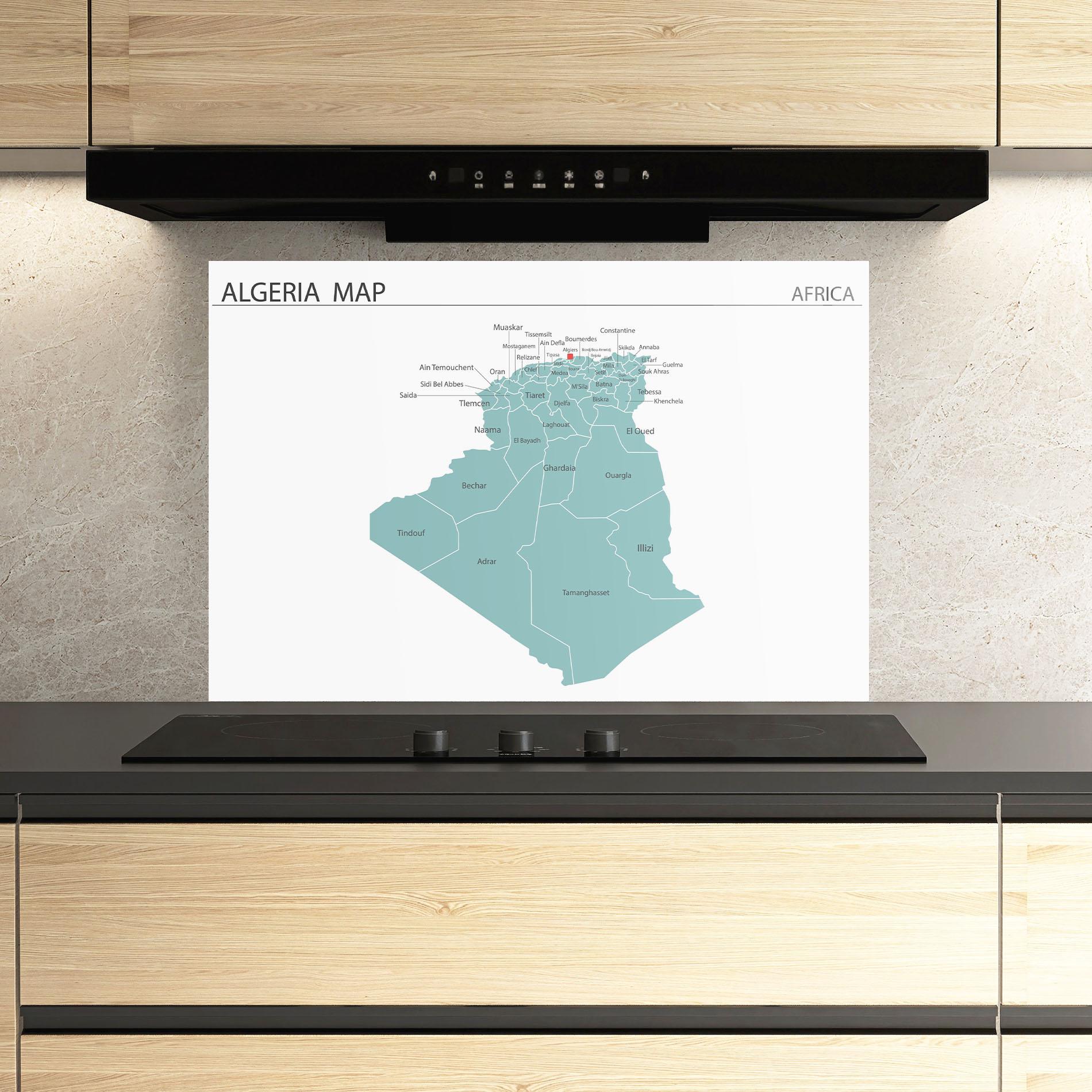 Panou Sticla Bucatarie Algeria Map mockup 3