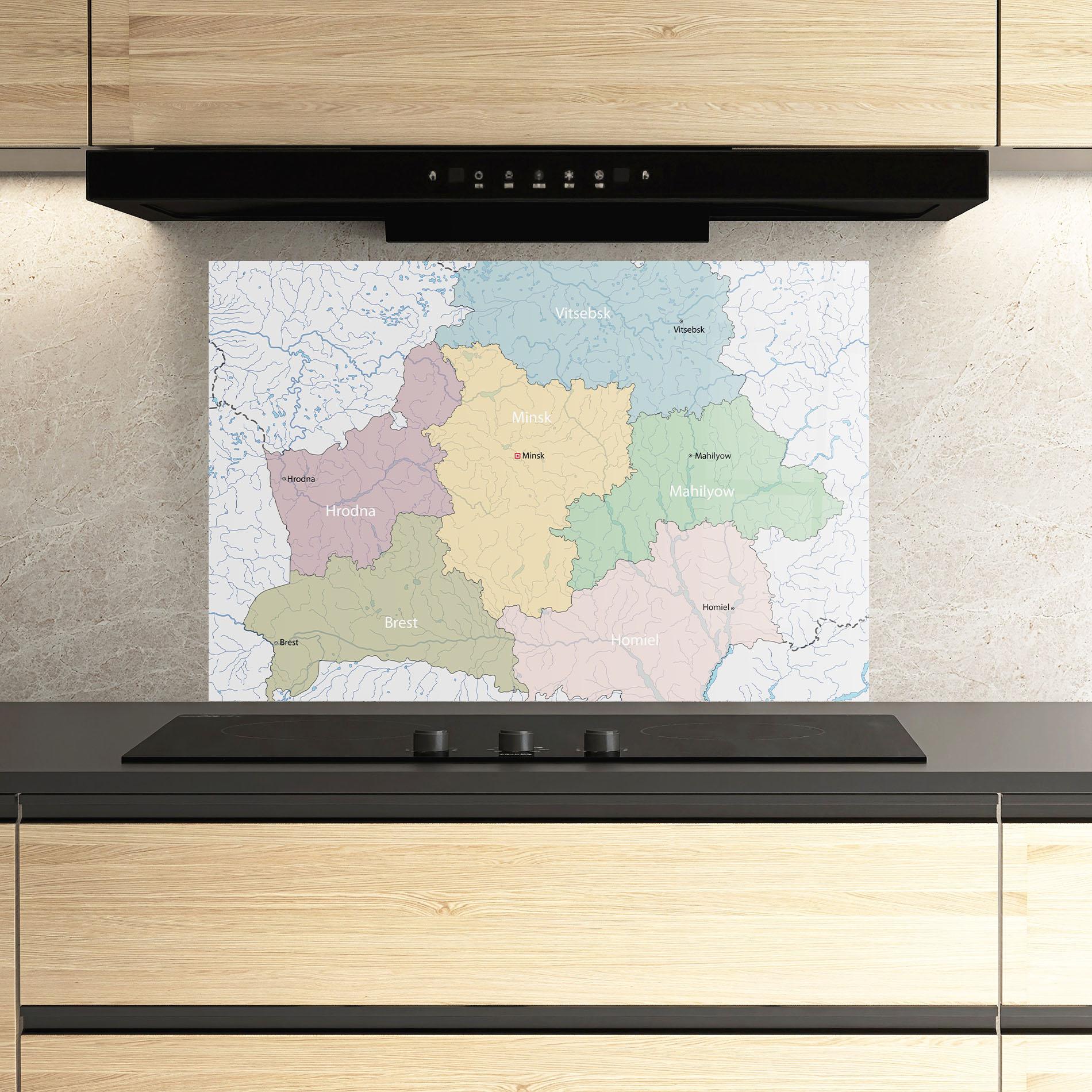 Panou Sticla Bucatarie Belarus Map mockup 3