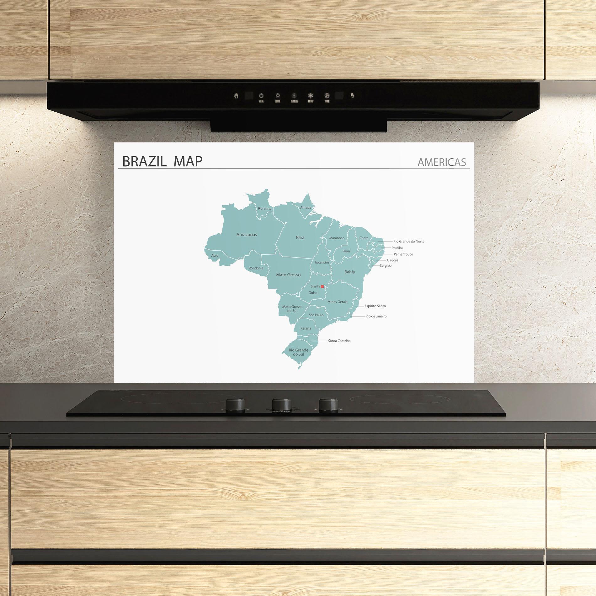 Panou Sticla Bucatarie Brazil Map mockup 3