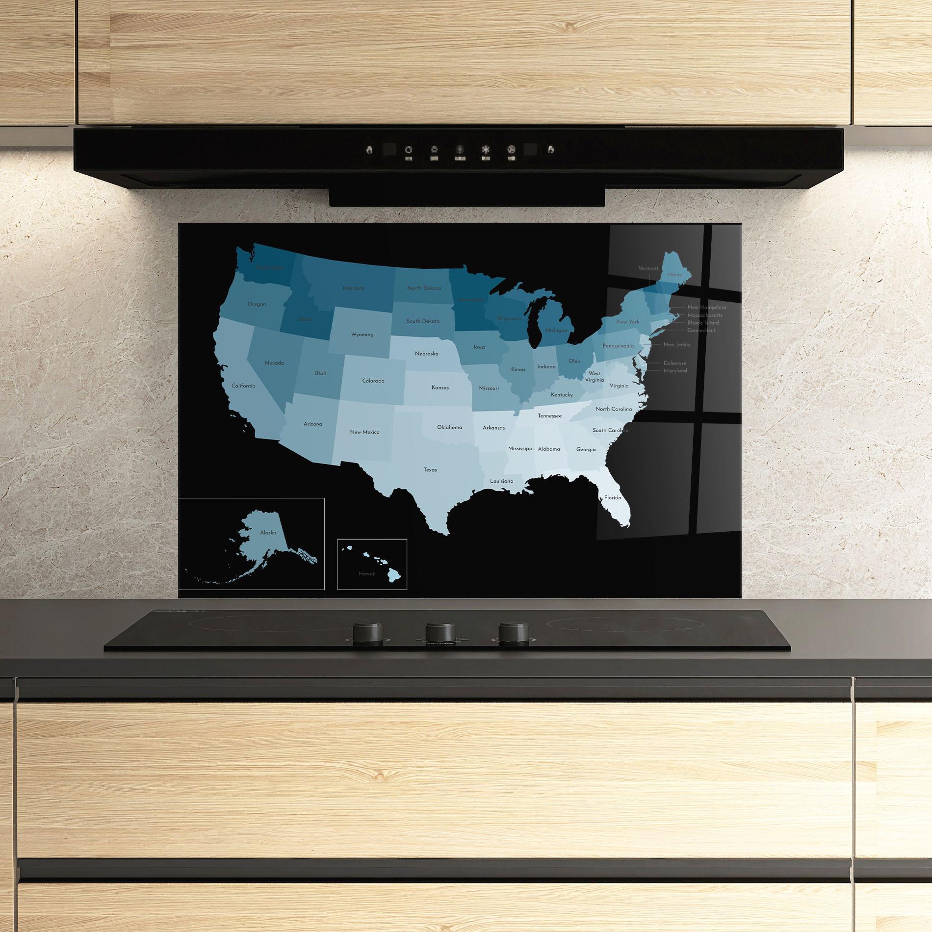 Panou Sticla Bucatarie Sua Blue Map mockup 3