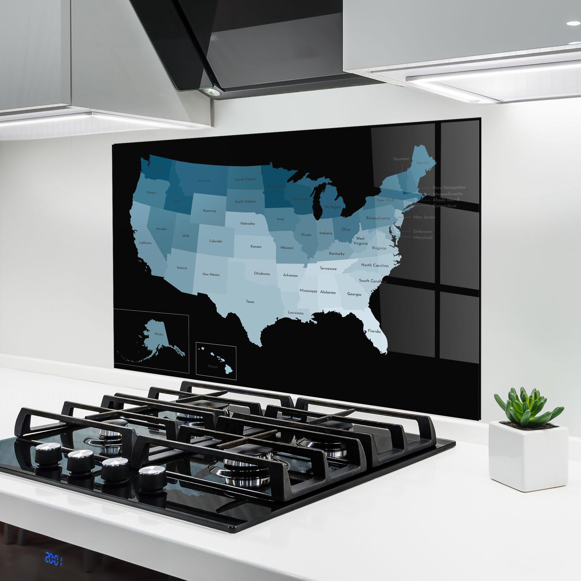 Panou Sticla Bucatarie Sua Blue Map mockup 6