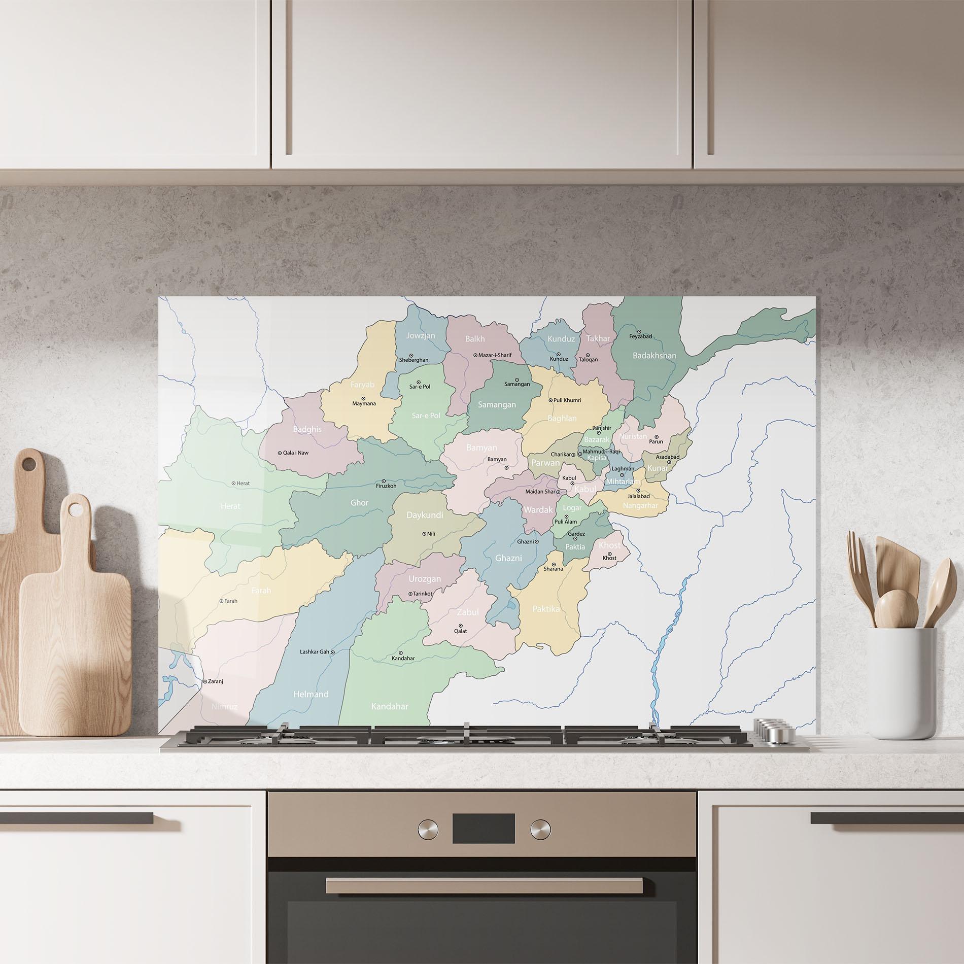 Panou Sticla Bucatarie Afghanistan Map mockup 7