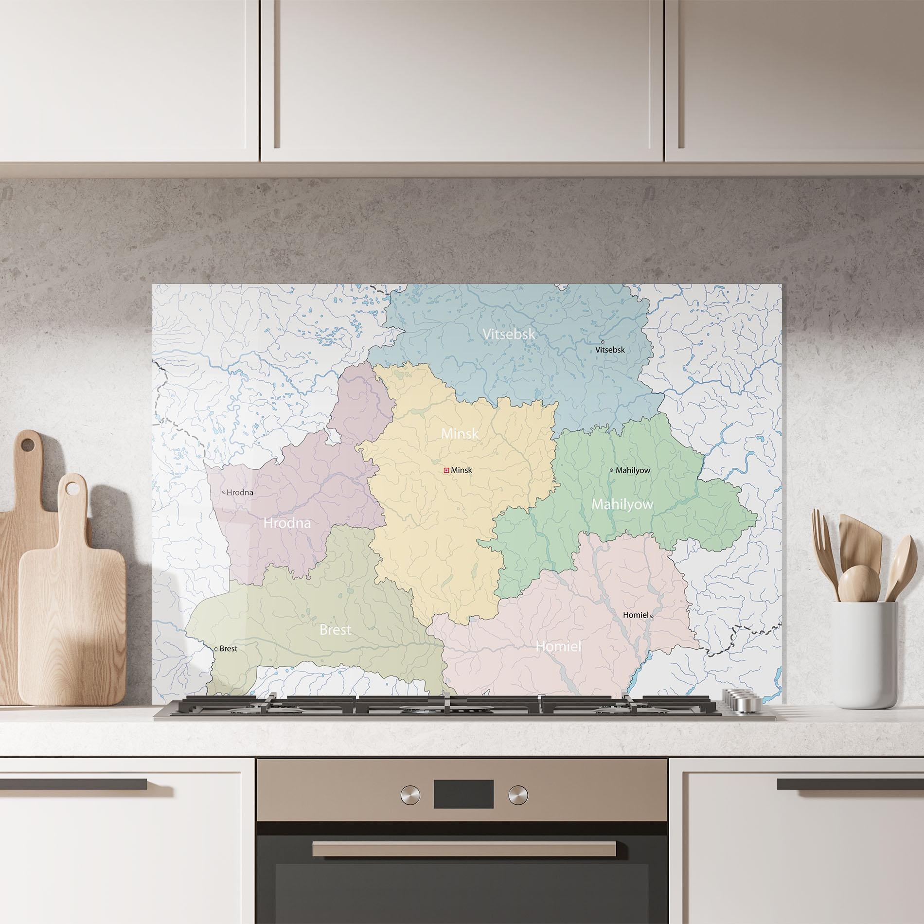 Panou Sticla Bucatarie Belarus Map mockup 7