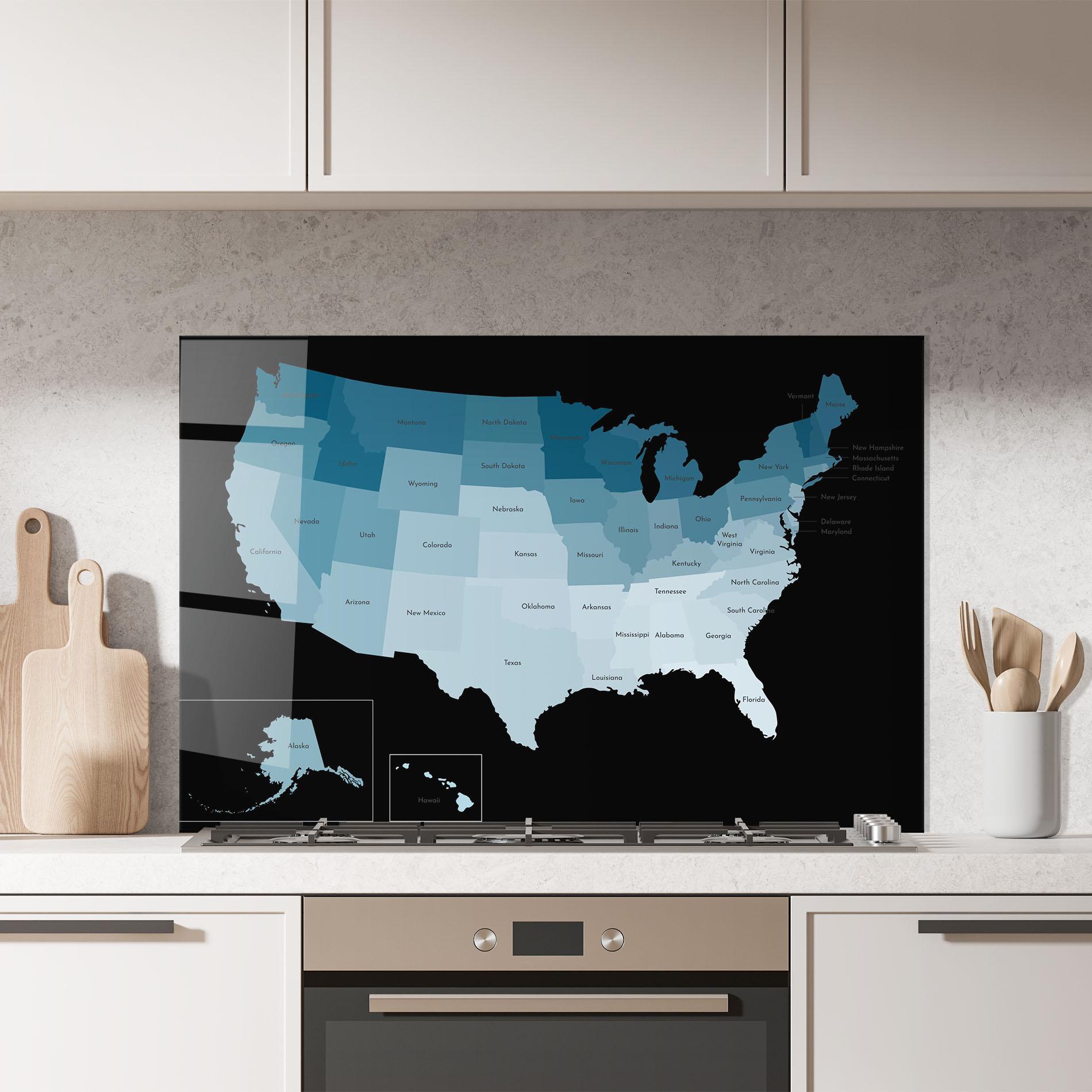 Panou Sticla Bucatarie Sua Blue Map mockup 7