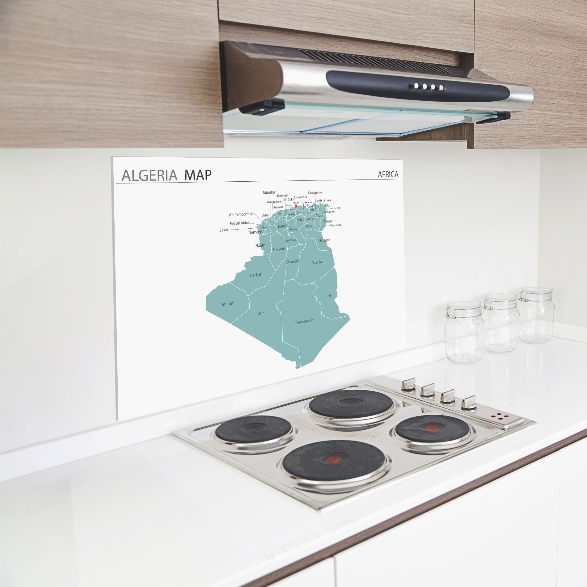 Panou Sticla Bucatarie Algeria Map mockup 8