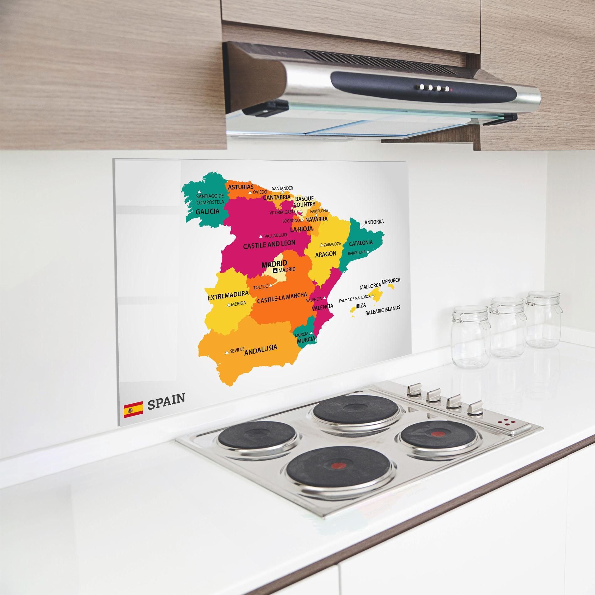 Panou Sticla Bucatarie Spain Colorful Map mockup 8