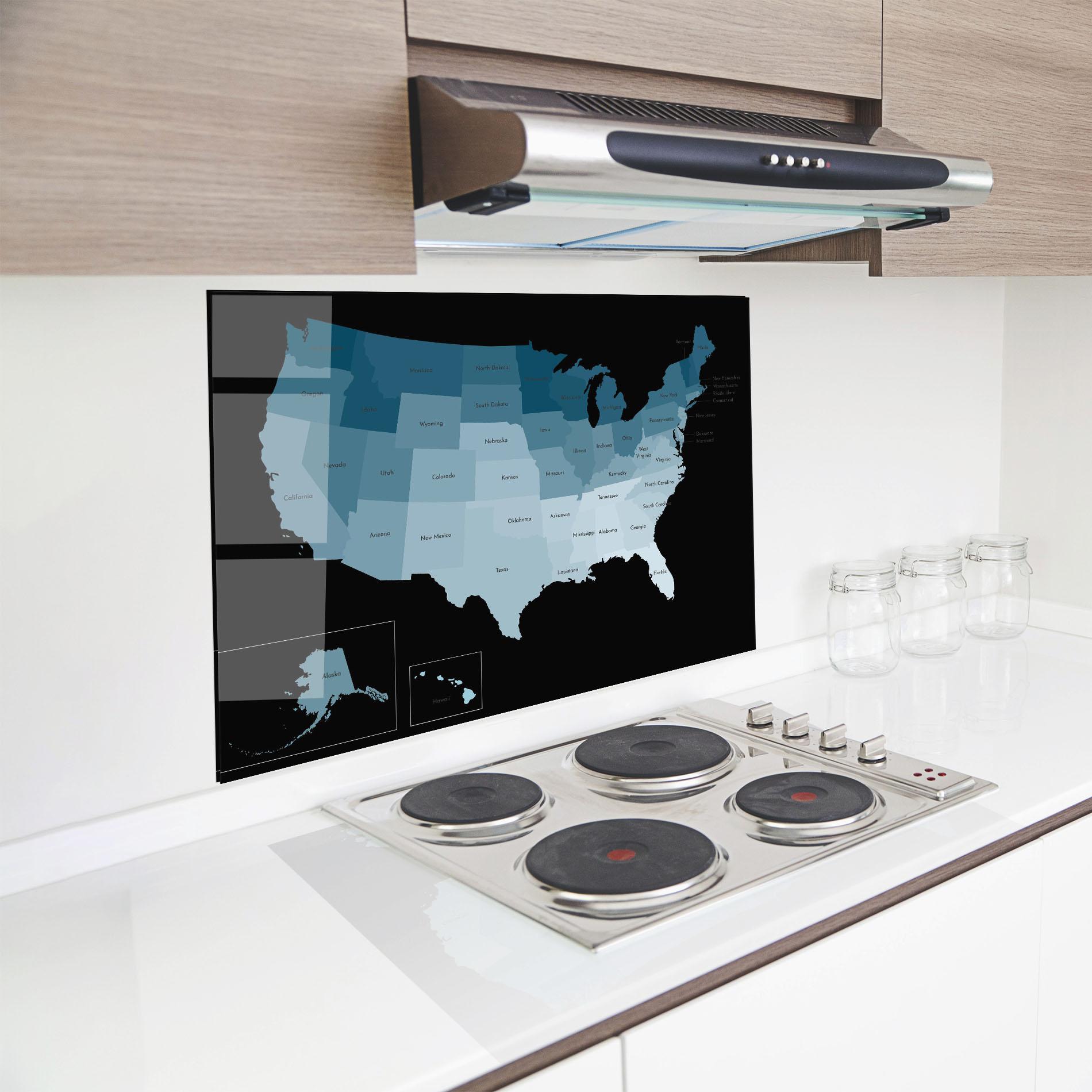 Panou Sticla Bucatarie Sua Blue Map mockup 8