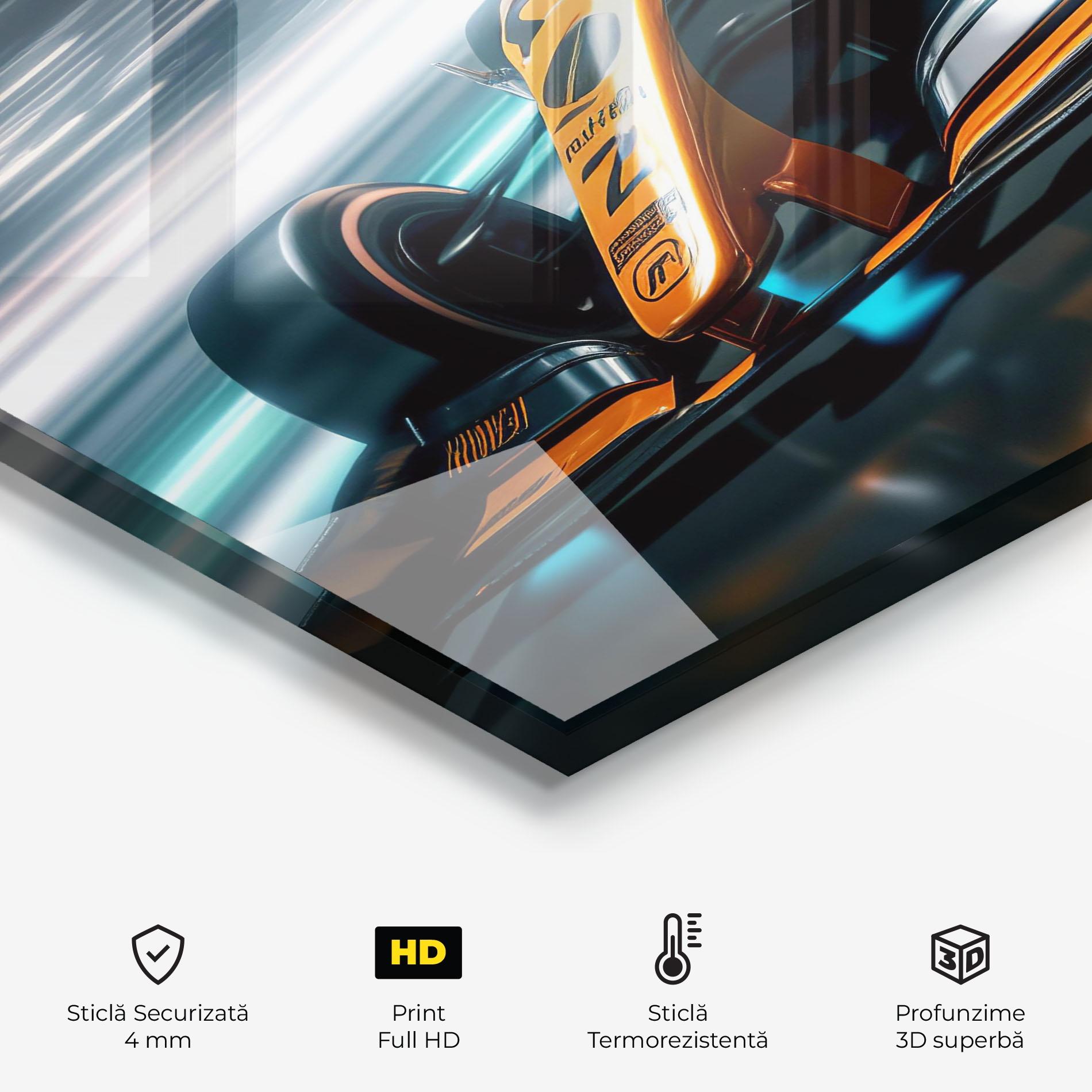 Panou Sticla Bucatarie Orange F1 Car mockup 2