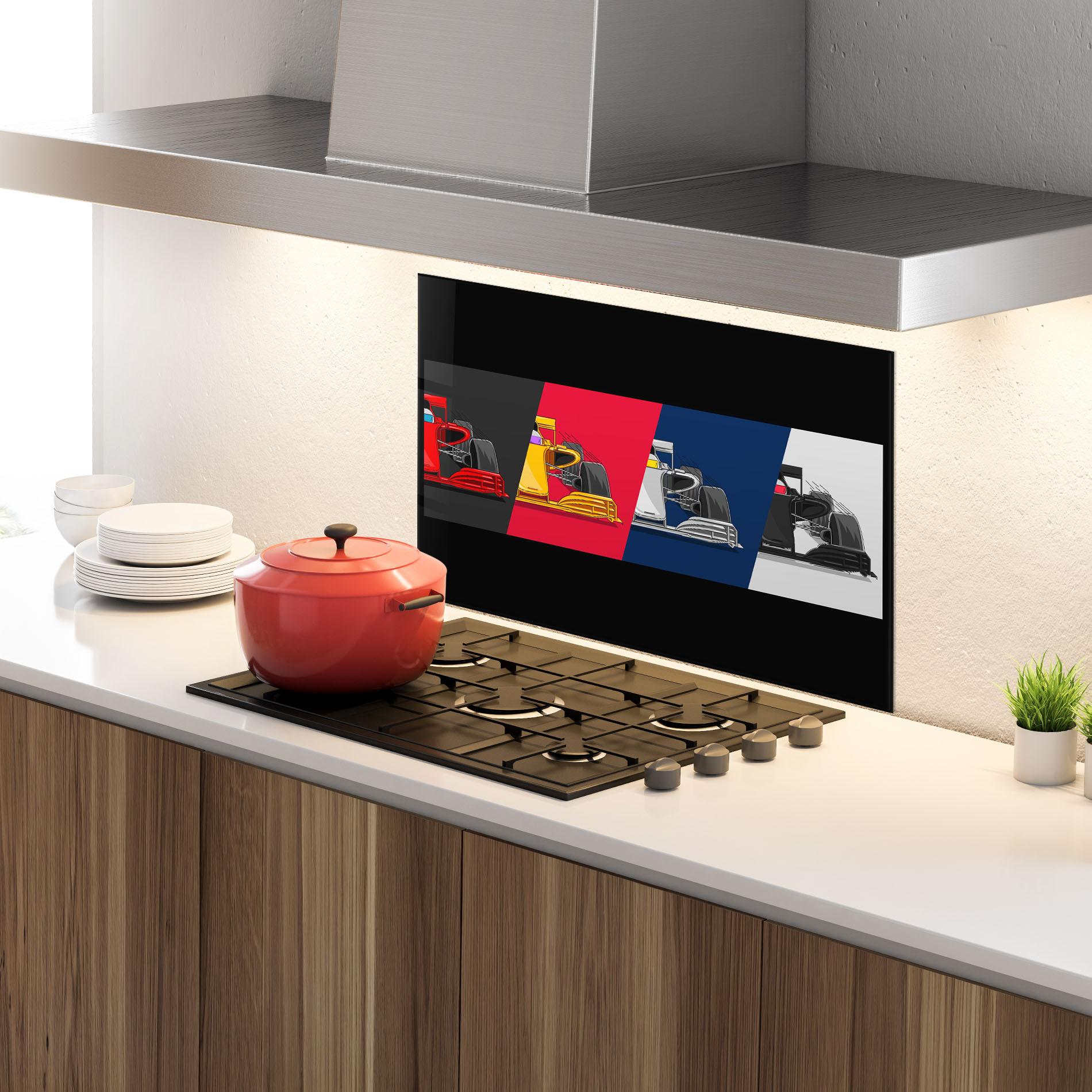 Panou Sticla Bucatarie F1 Cars mockup 4