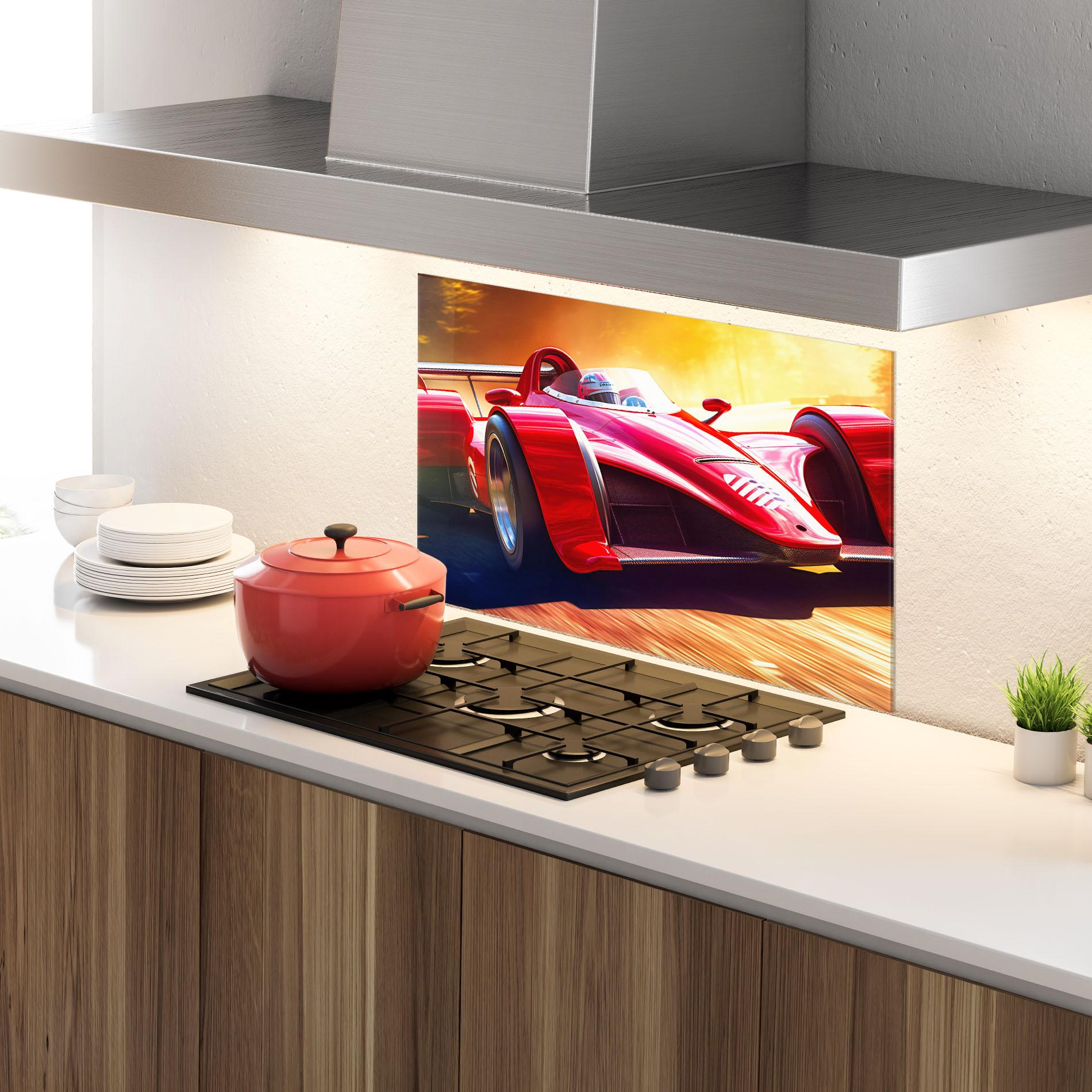 Panou Sticla Bucatarie Red Race Car mockup 4