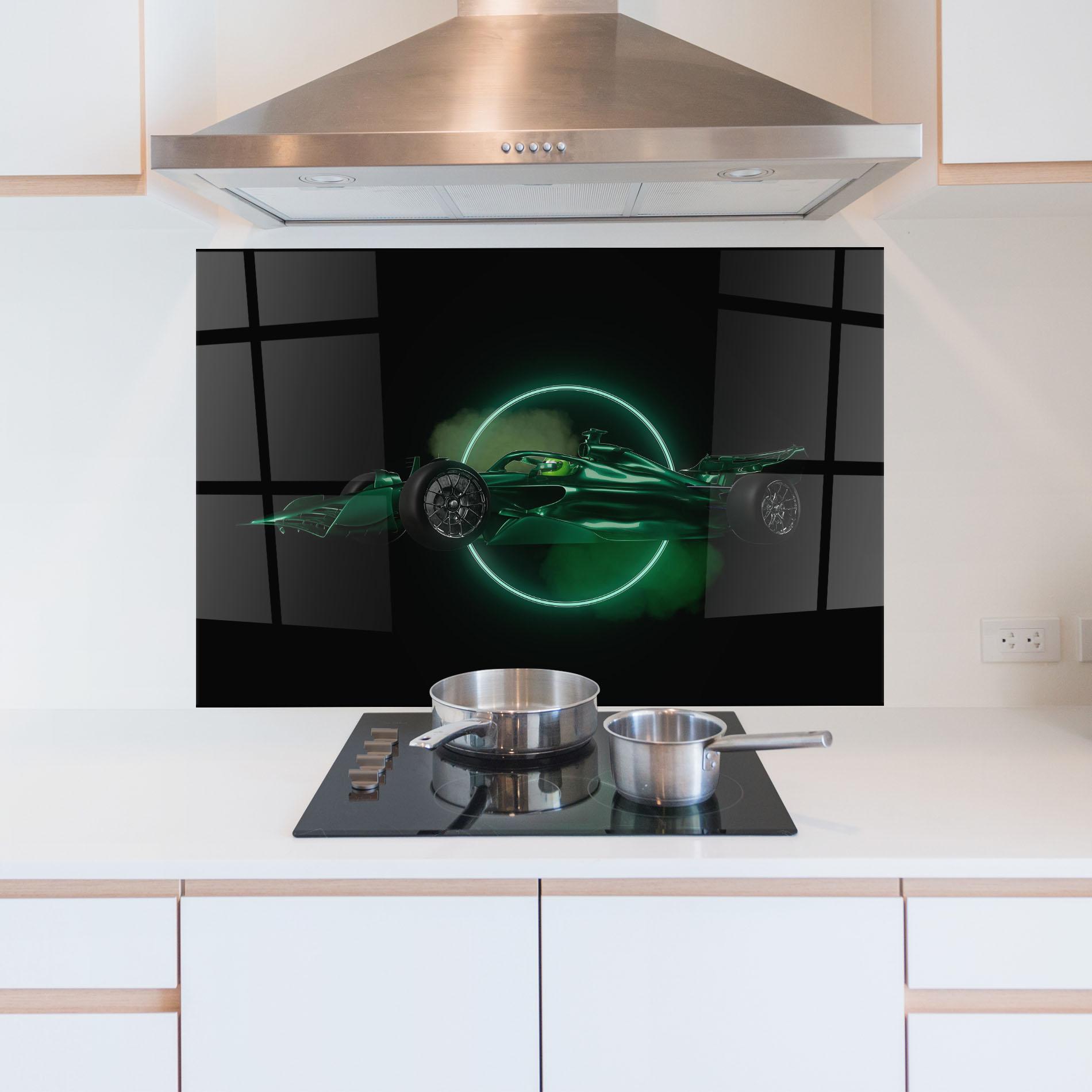 Panou Sticla Bucatarie Green Racing Car mockup 5