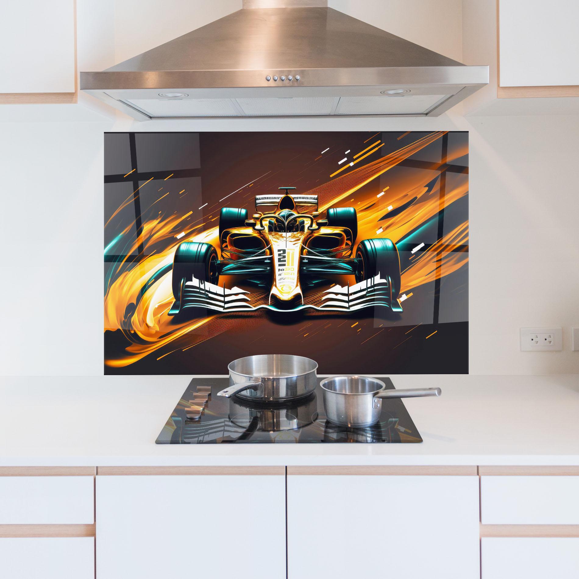 Panou Sticla Bucatarie Orange Racing Car mockup 5