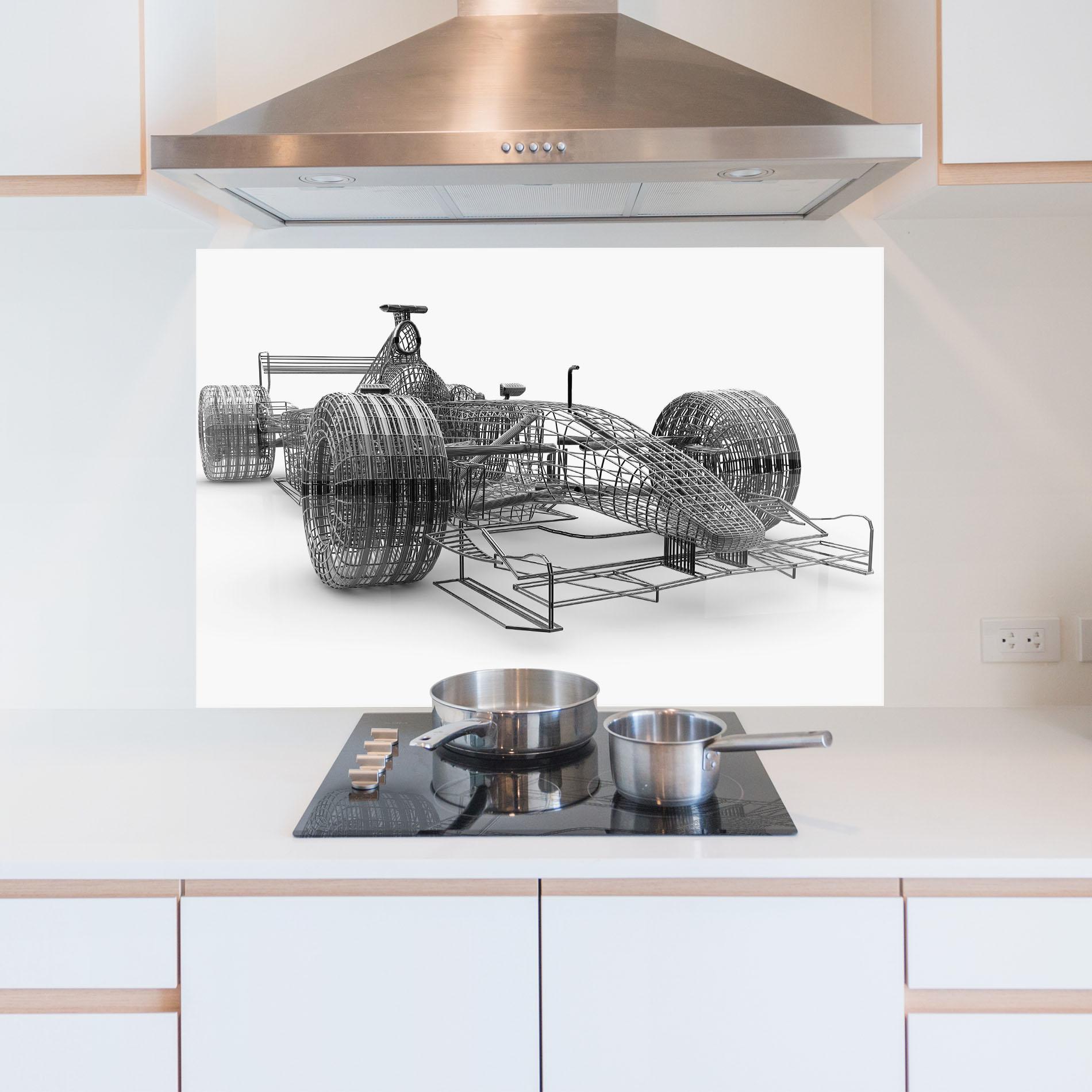 Panou Sticla Bucatarie Wireframe F1 Car mockup 5