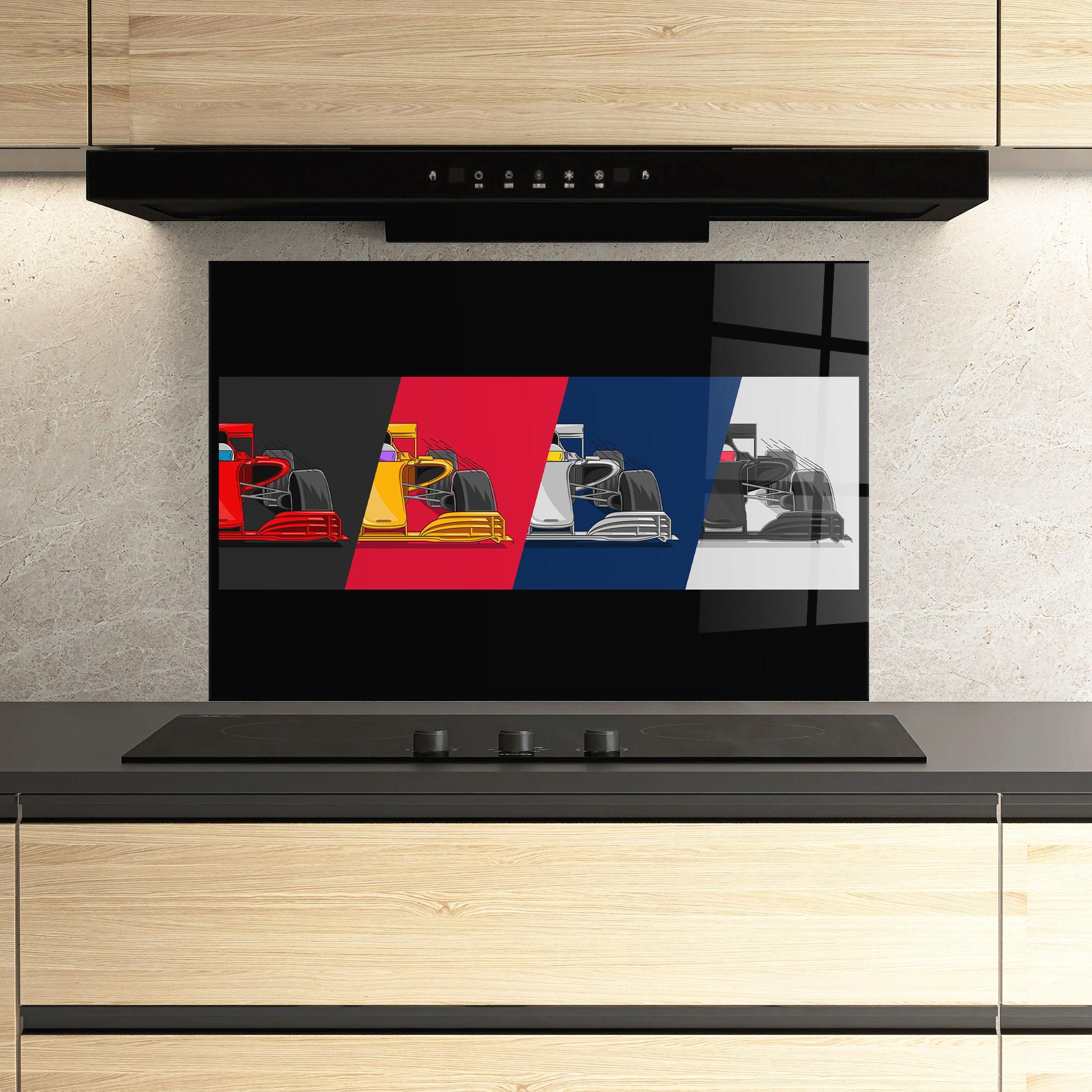 Panou Sticla Bucatarie F1 Cars mockup 3