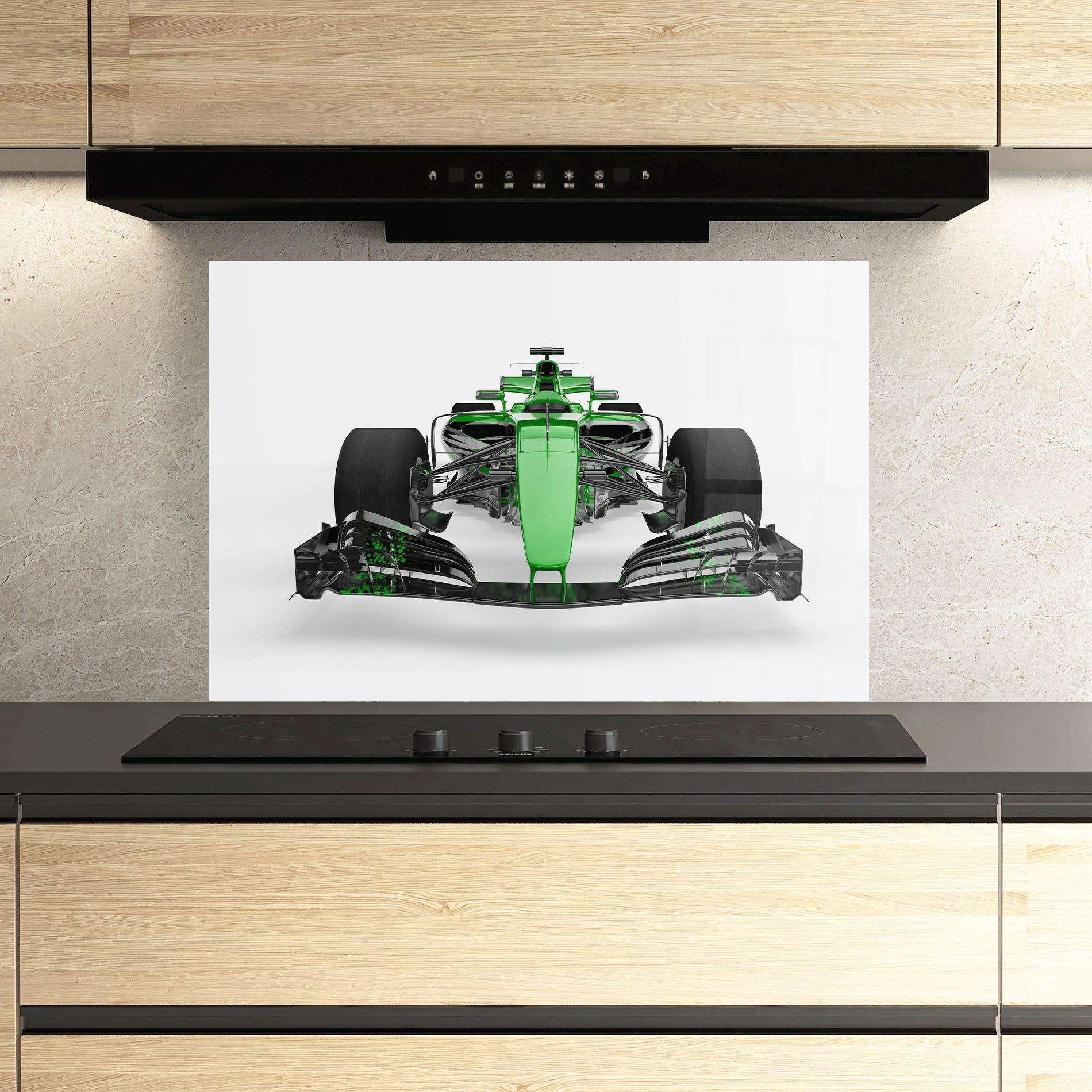 Panou Sticla Bucatarie Green F1 Car mockup 3