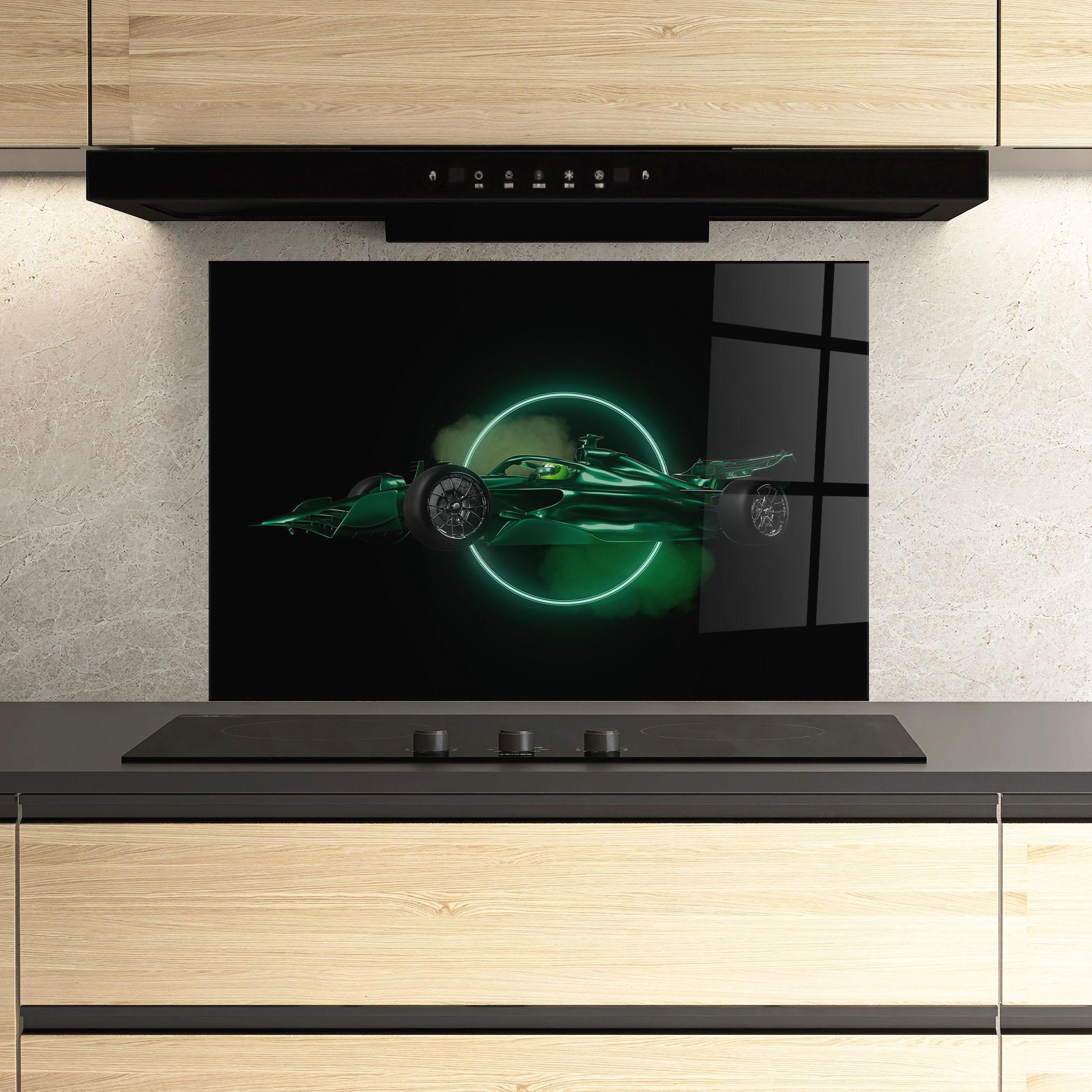 Panou Sticla Bucatarie Green Racing Car mockup 3