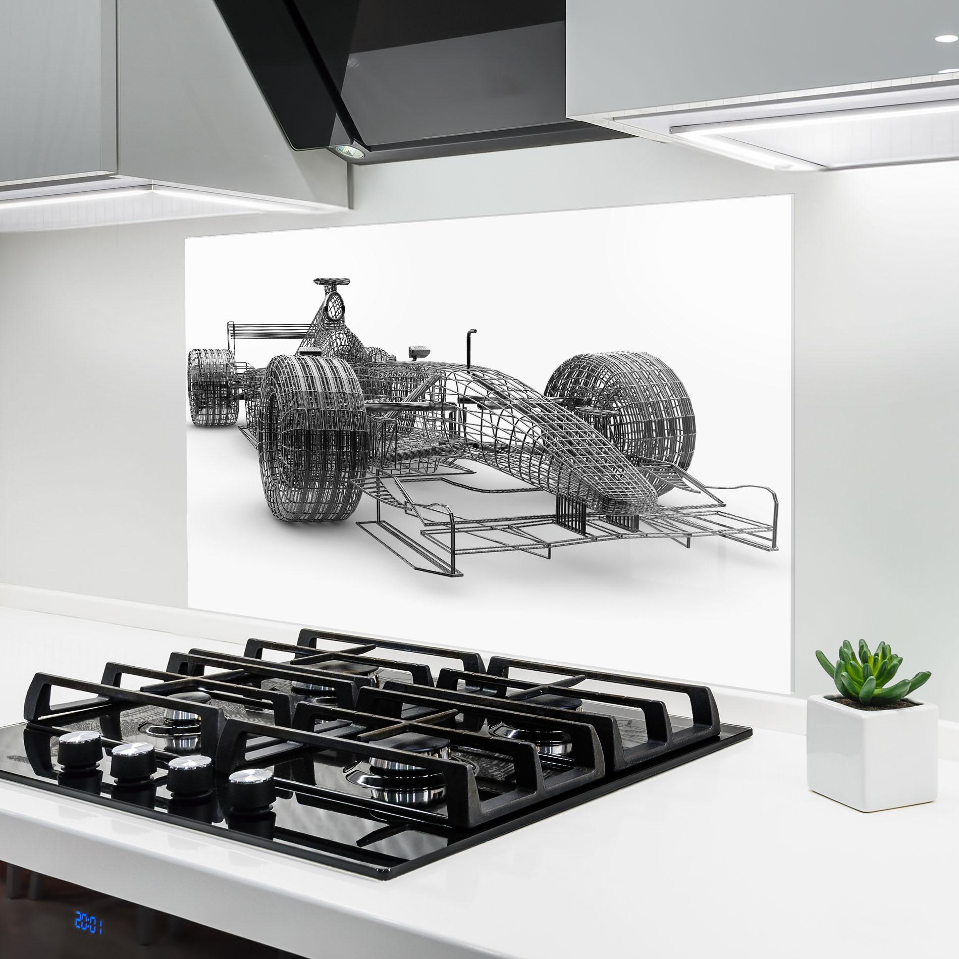 Panou Sticla Bucatarie Wireframe F1 Car mockup 6