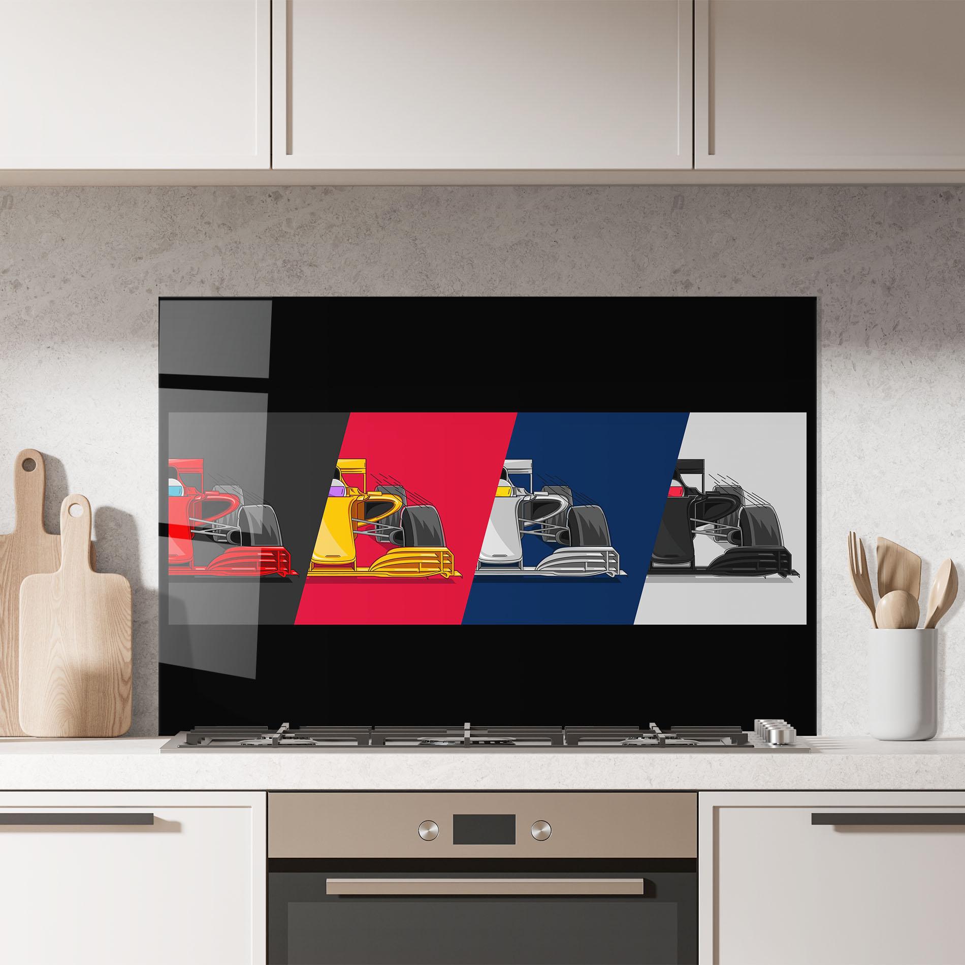 Panou Sticla Bucatarie F1 Cars mockup 7