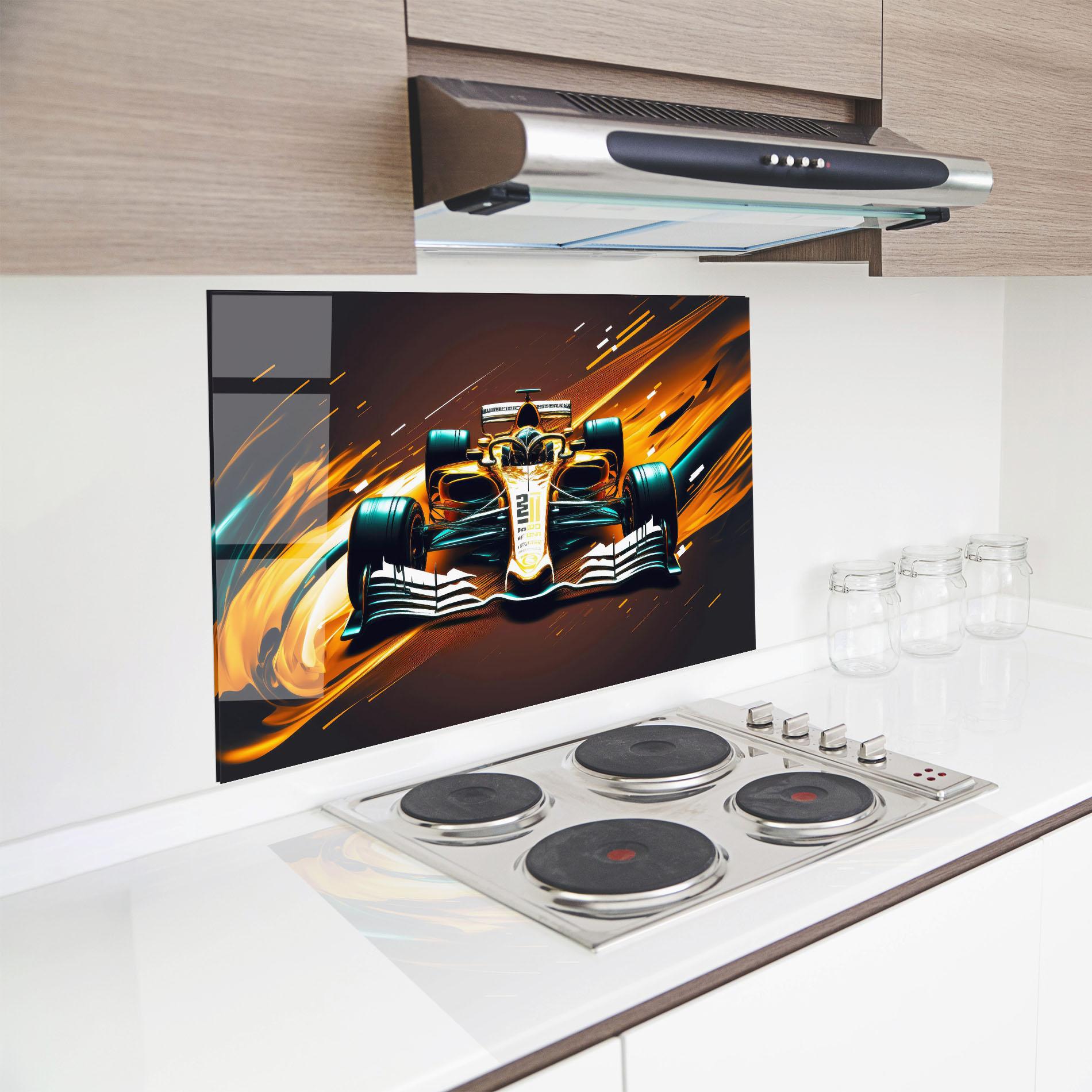 Panou Sticla Bucatarie Orange Racing Car mockup 8