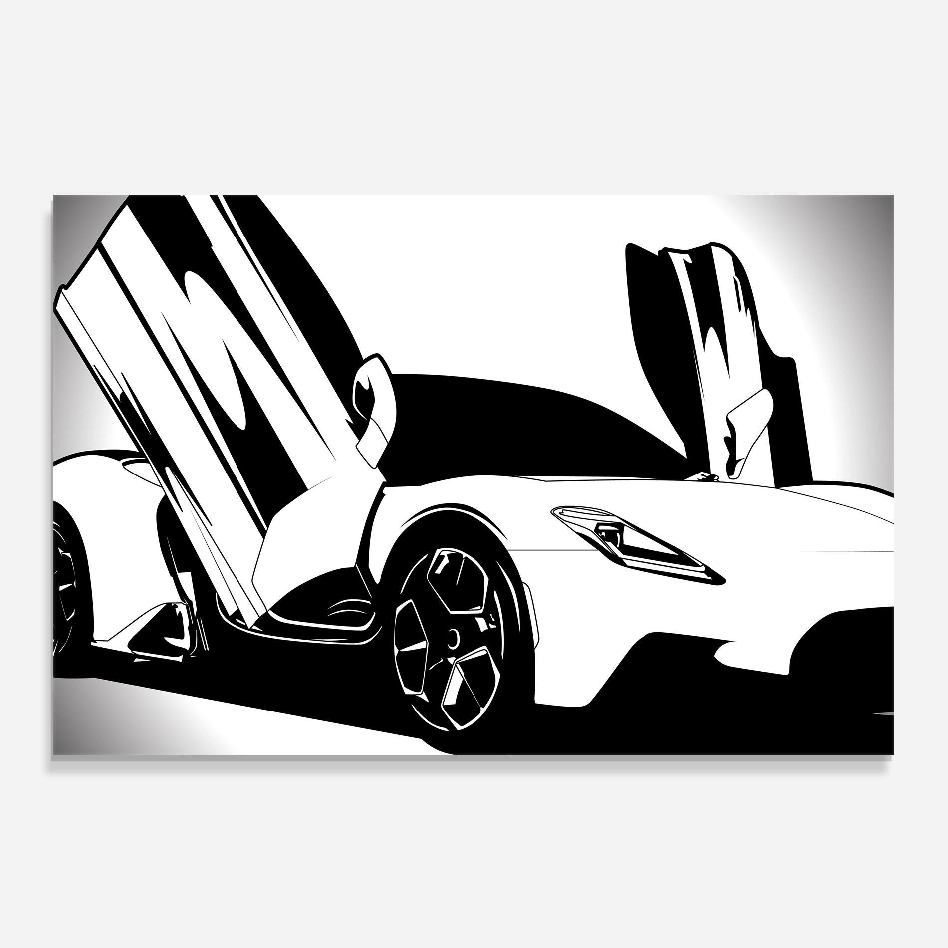 Panou Sticla Bucatarie Black White Car mockup 0