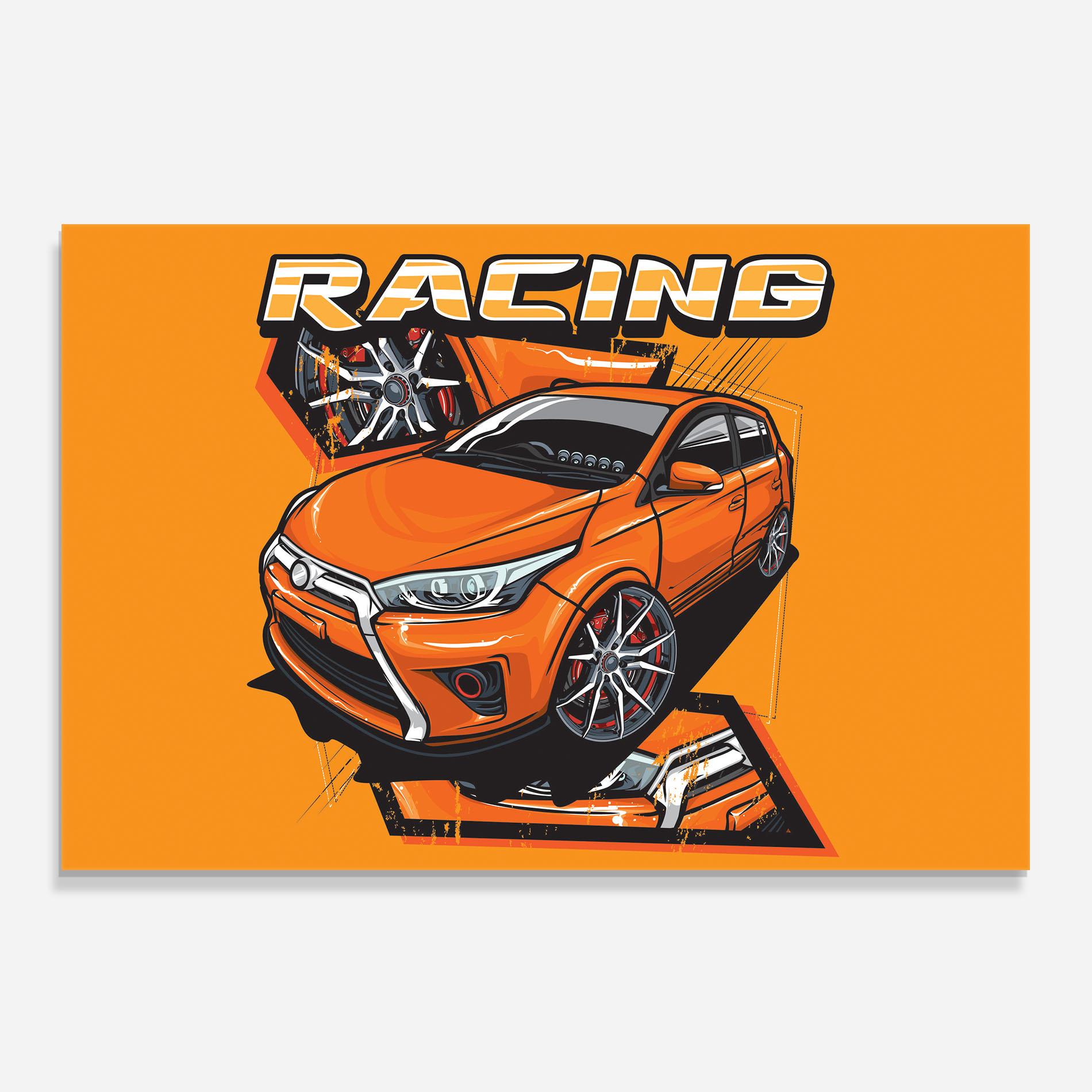 Panou Sticla Bucatarie Racing Orange Car mockup 0