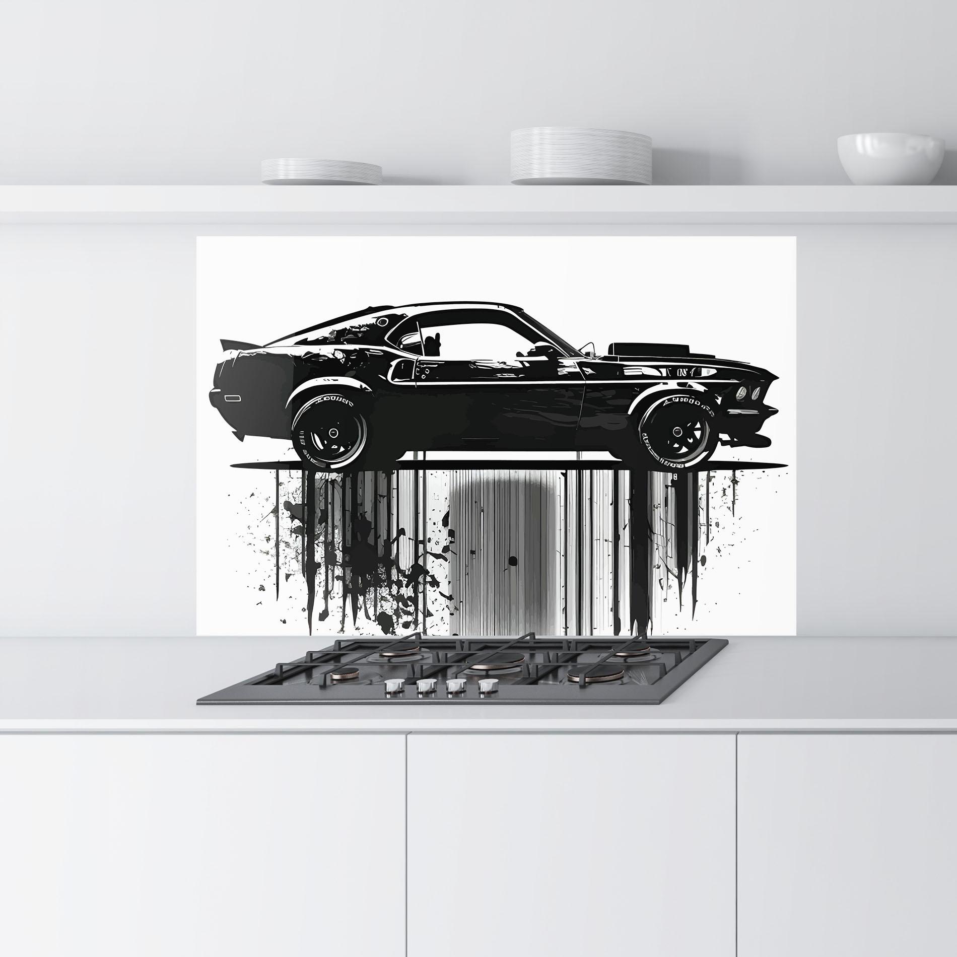 Panou Sticla Bucatarie Black Car Drowing mockup 9