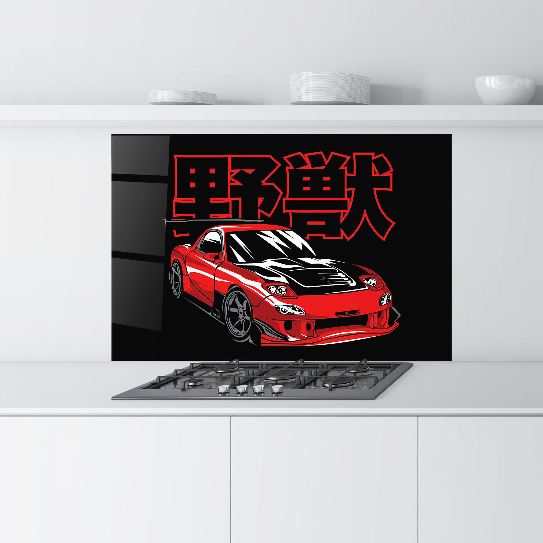 Panou Sticla Bucatarie Red Black Car mockup 9