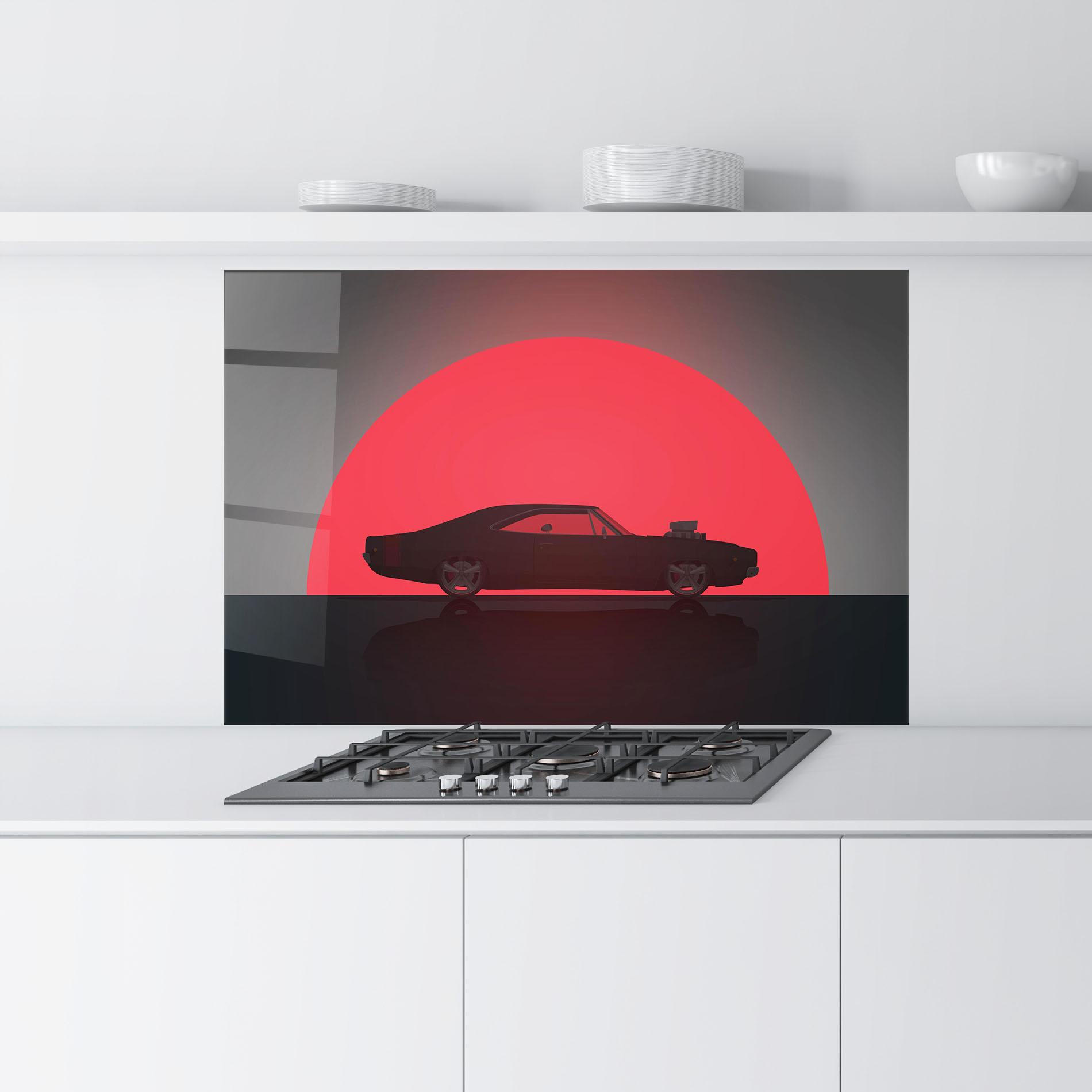 Panou Sticla Bucatarie Red Sun Car mockup 9