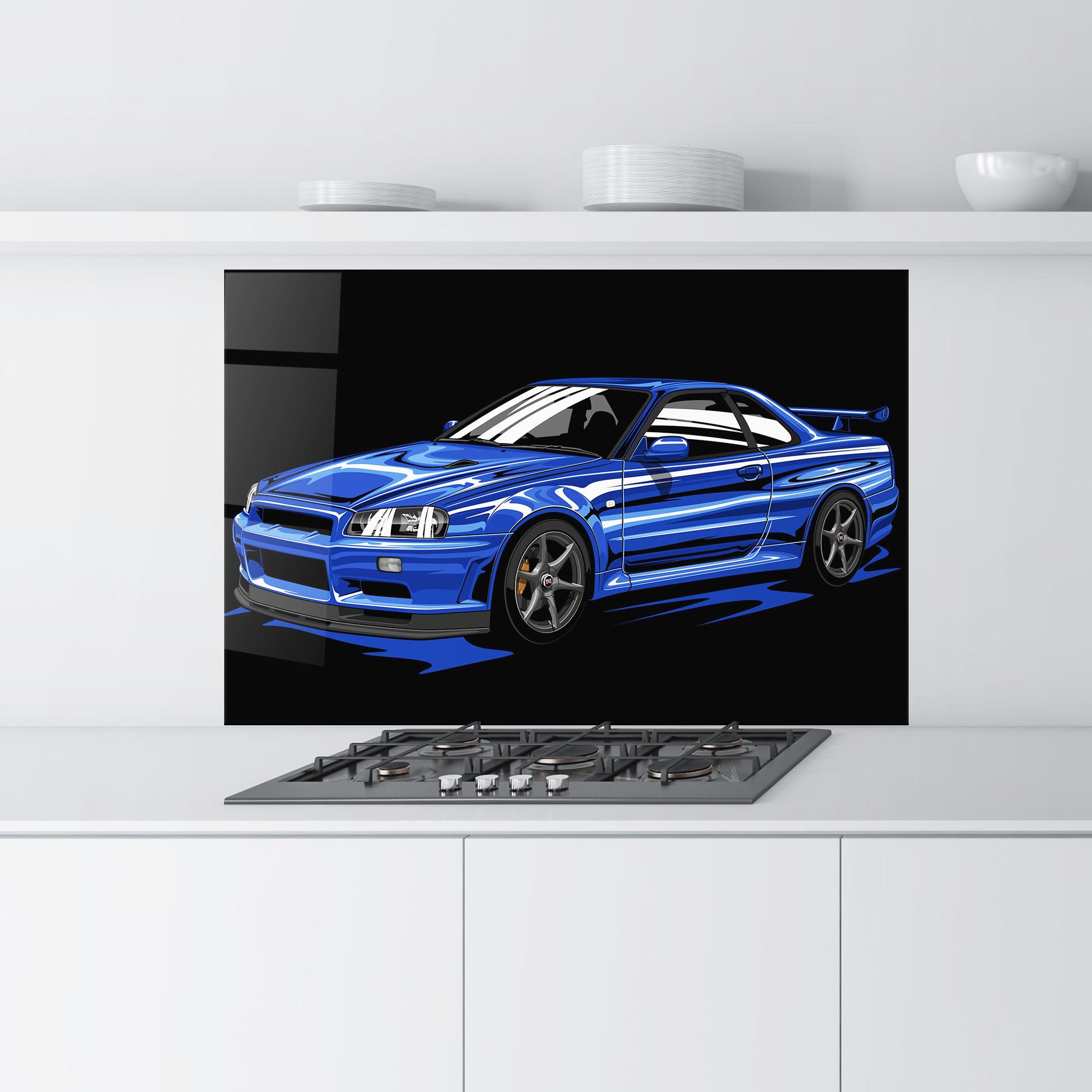 Panou Sticla Bucatarie Sport Blue Car mockup 9
