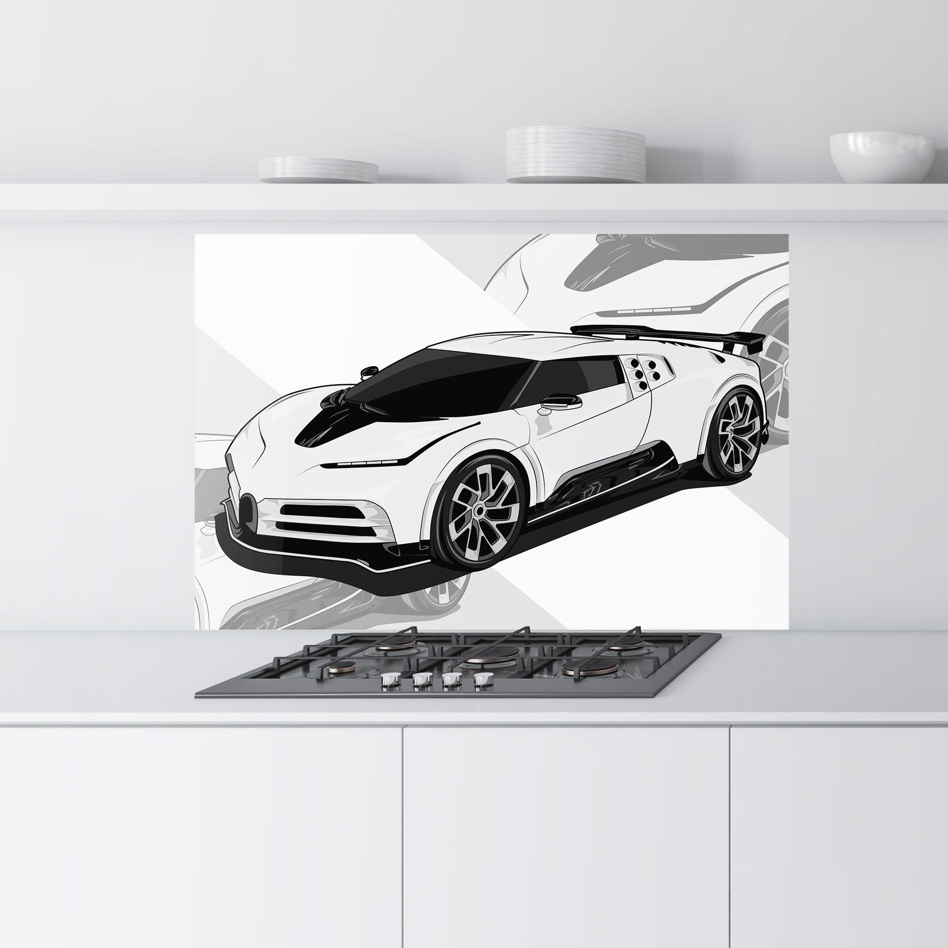 Panou Sticla Bucatarie Sport White Car mockup 9