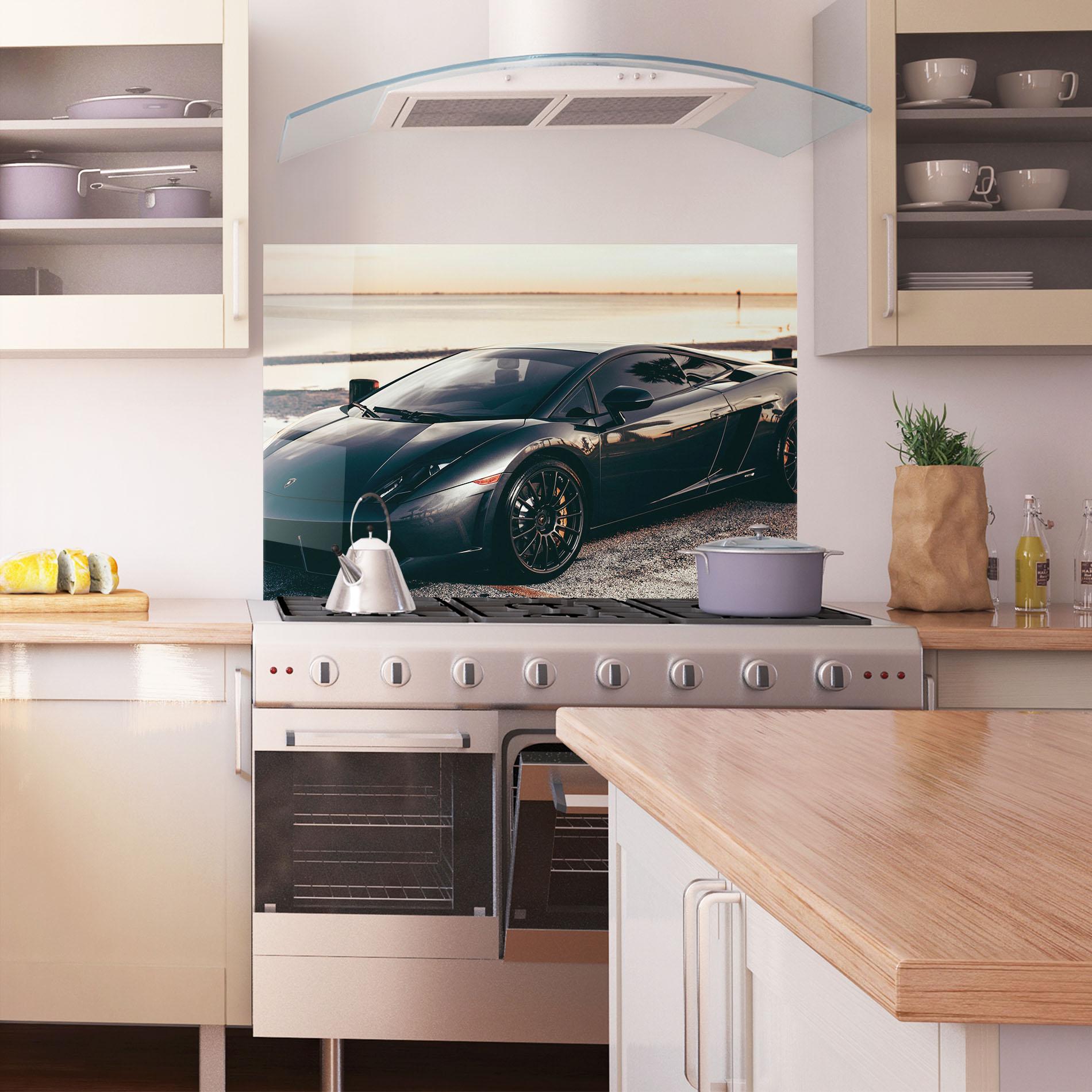 Panou Sticla Bucatarie Black Lambo Sea mockup 1